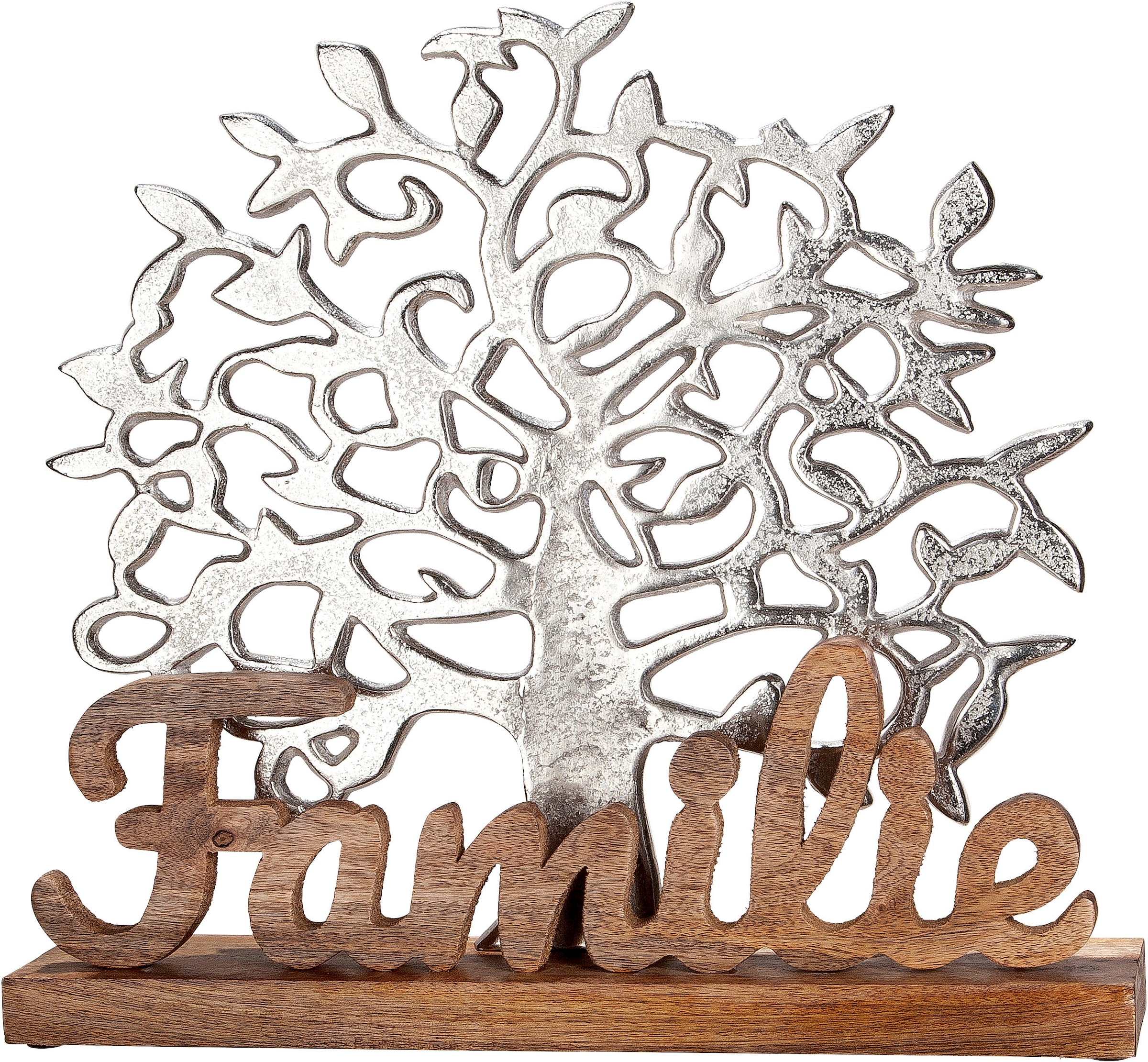 GILDE Dekofigur Metall bestellen natur/silber«, & »Lebensbaum Dekoobjekt, auf Holz, mit Rechnung Wohnzimmer Schriftzug, aus Familie, 51 cm, Höhe