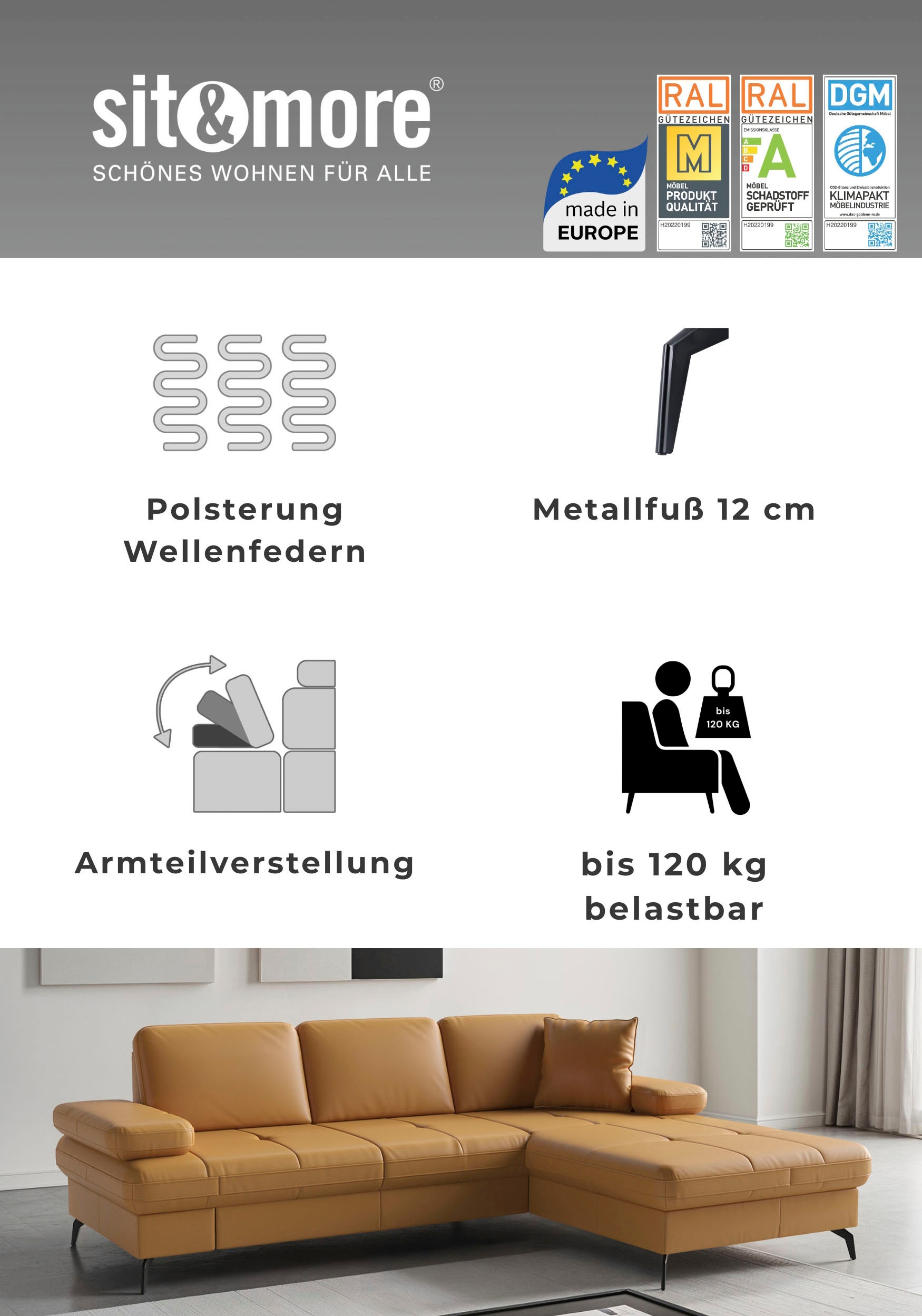sit&more Ecksofa »Morris Jubi, Ottomane, Breite 238 cm« mit Armteilfunktion, wahlweise mit Schlaffunktion