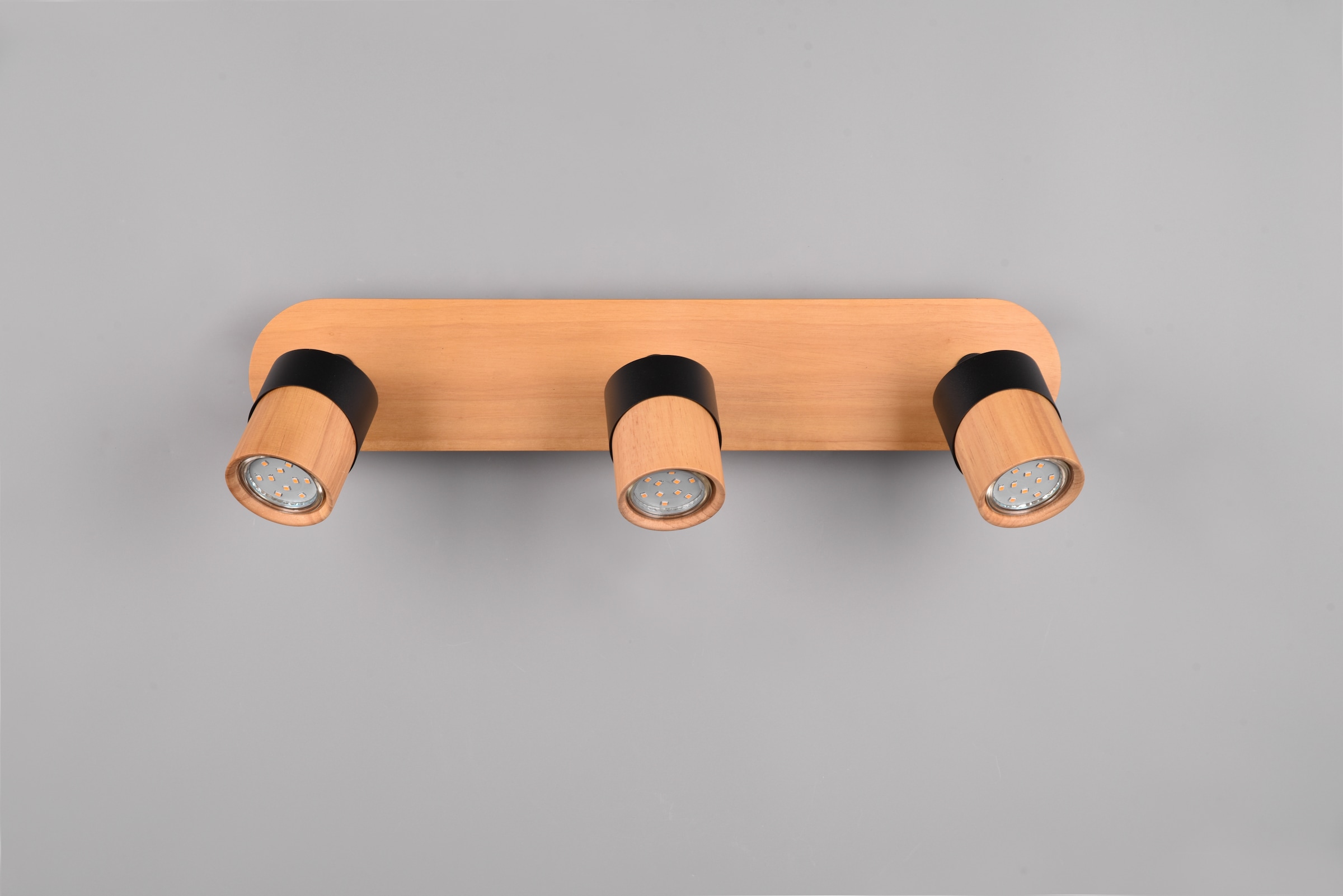 TRIO Leuchten Deckenstrahler »ARUNI, Spot 3-flammig Wandspot Deckenspot exkl 3x GU10 max 10W«, 3 flammig, Leuchtmittel GU10 | Leuchtmittel wechselbar, Deckenstrahler mit Materialmix Holz / Metall für Küche Flur Wohnzimmer