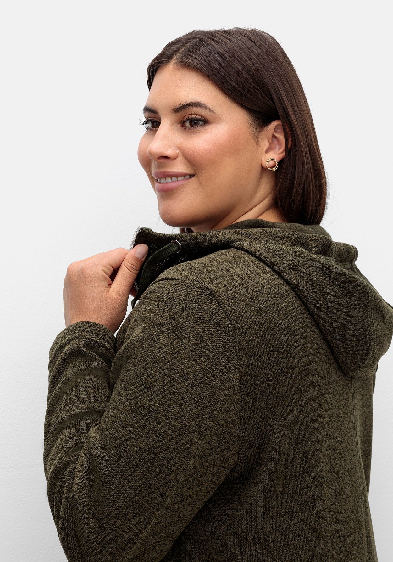 Sheego Sweatjacke »Fleecejacke mit Kapuze, in Melange-Optik«