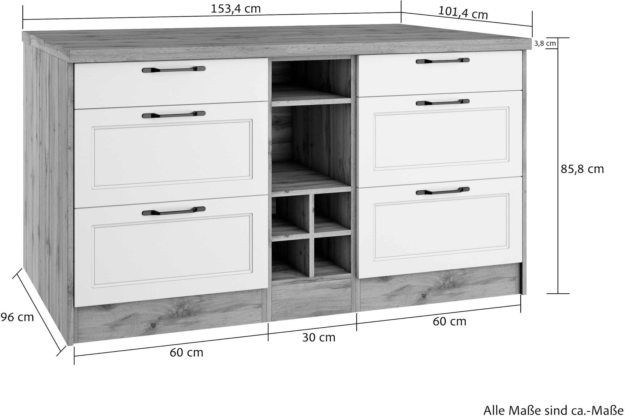 KOCHSTATION Kücheninsel »KS-Lana, Breite 153 cm« MDF-Fronten, Arbeitsplatte 38mm stark