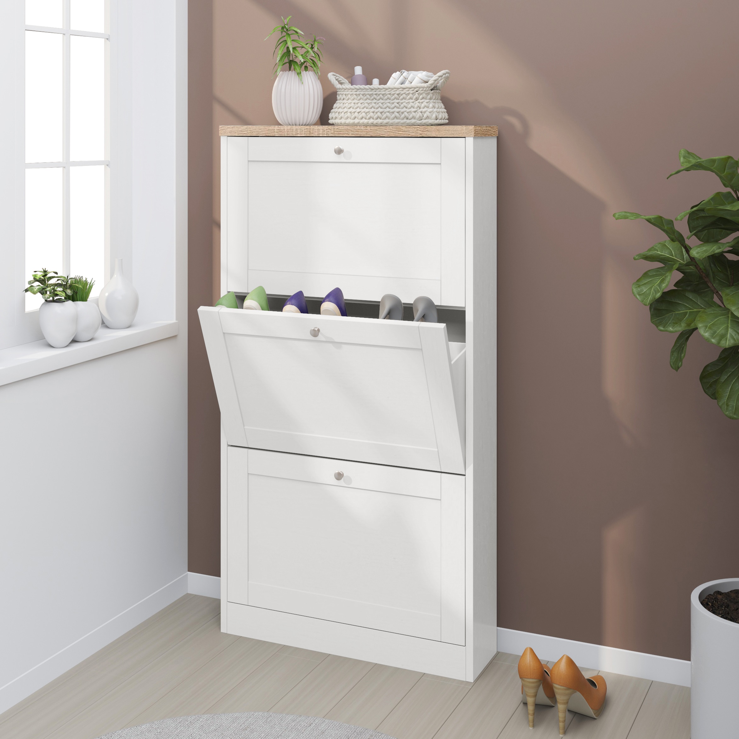 OTTO home Schuhschrank »Heide« Breite 70 cm, mit 3 Klappen und Facettenfront, Höhe ca. 130 cm