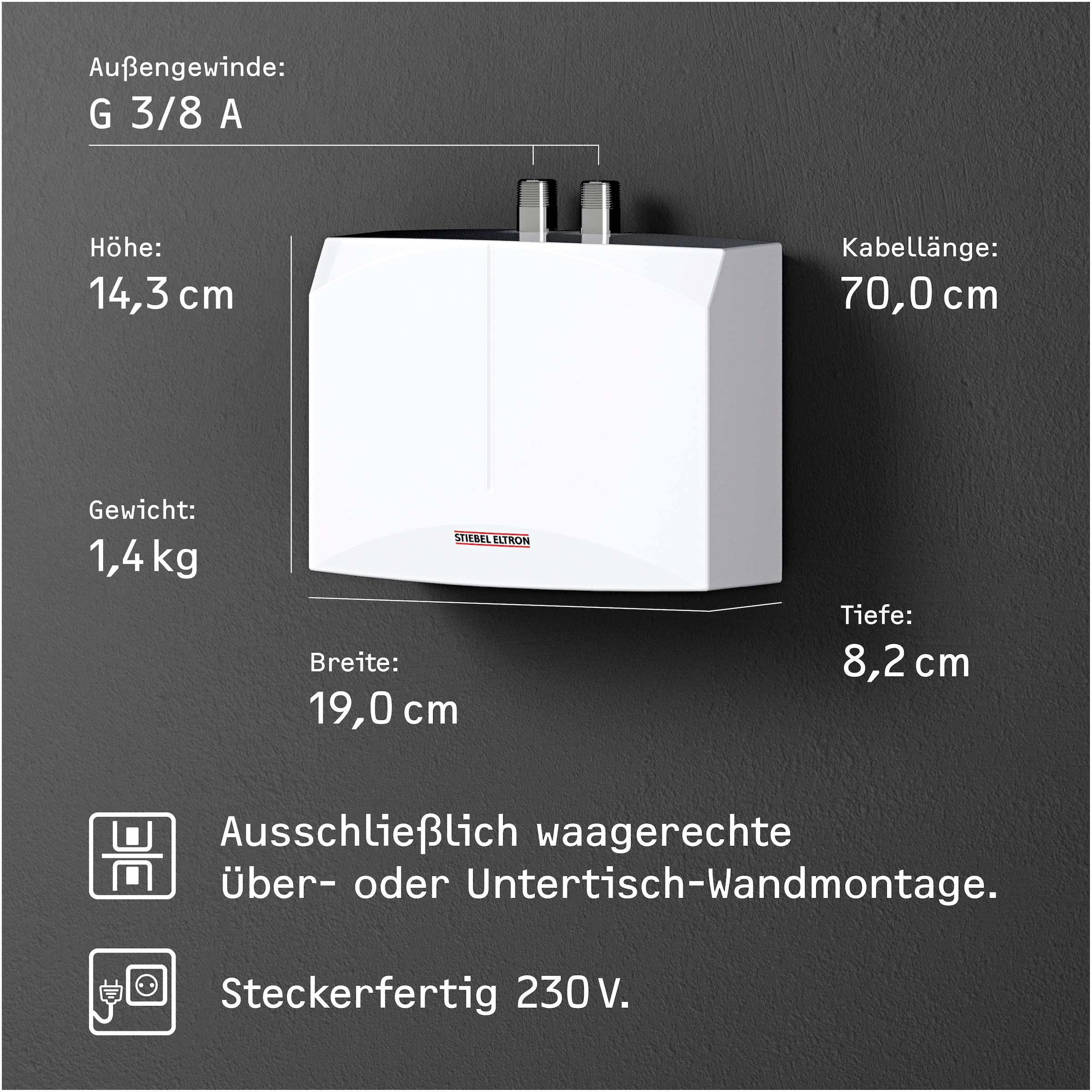 STIEBEL ELTRON Klein-Durchlauferhitzer »DNM 3 für Handwaschbecken, 3,5 kW, mit Stecker«, sofort lauwarmes Wasser (ca. 35°C), steckerfertig