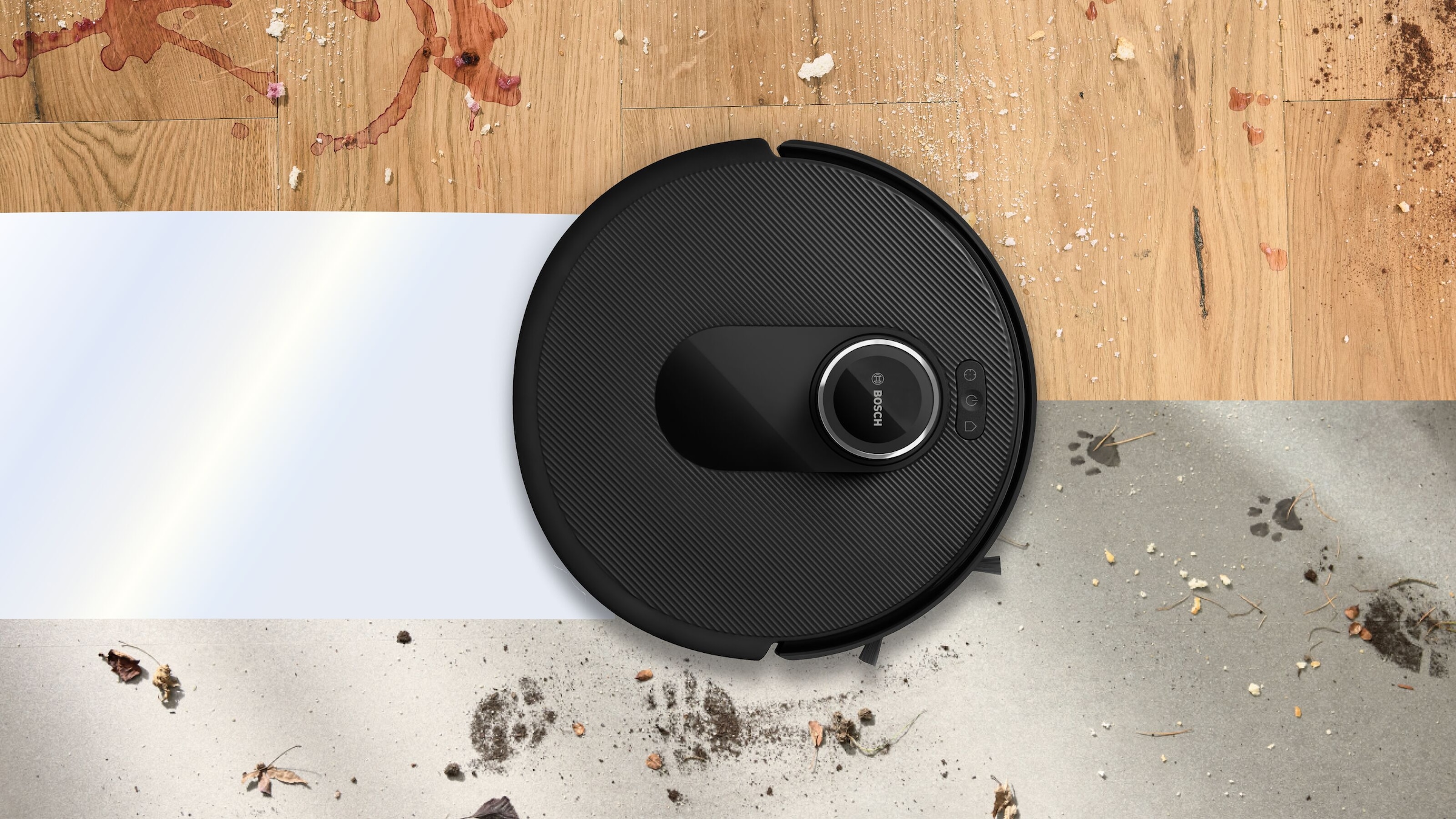 BOSCH Saugroboter »Spotless Max BCRDW3B, rotierende Wischpads, 70°C Selbstreinigung«, Datensicherheit, 11.000 Pa Saugkraft, Absaugstation, Carbon Bürste