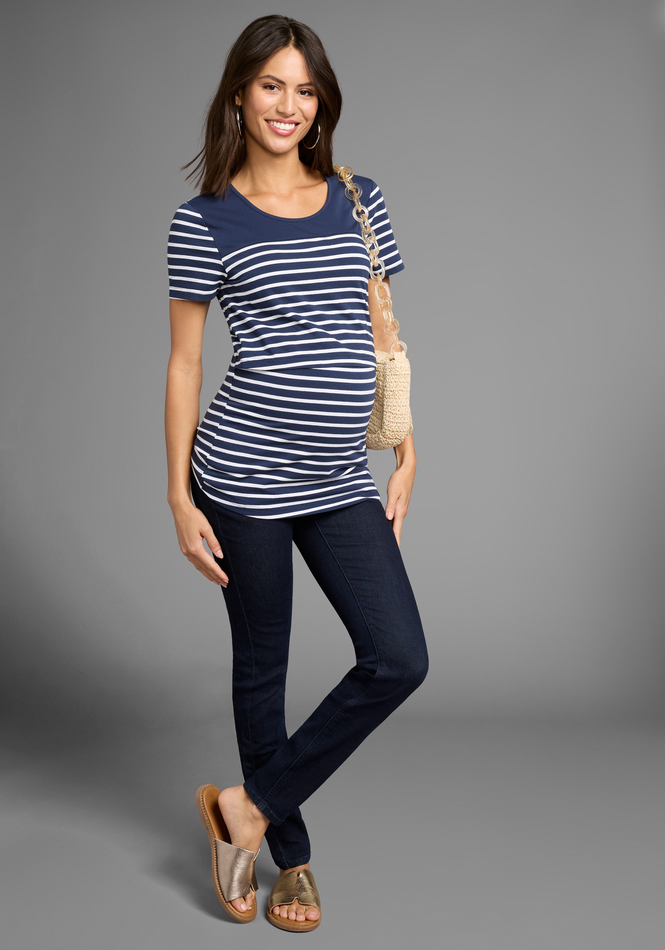 Neun Monate Umstandsshirt »Geringeltes Schwangerschaft und Still-Shirt«, für bequemes Stillen