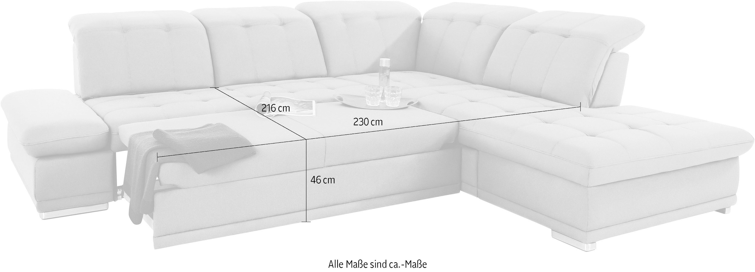 COTTA Ecksofa »Holiday L-Form mit Sitztiefen-, Armteil- und Kopfteilverstellung«, wahlweise mit Bettfunktion inkl. Bettkasten