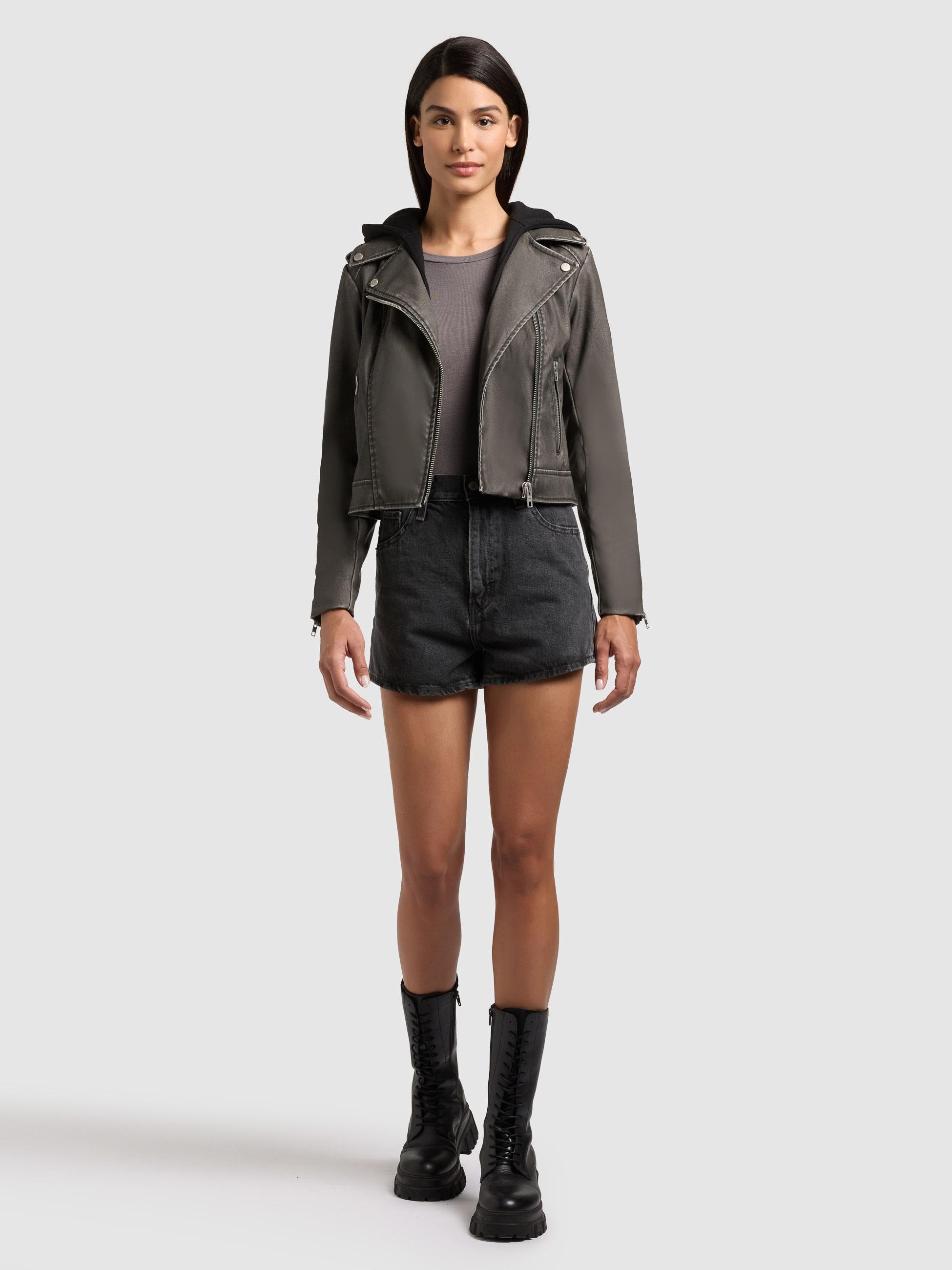 khujo Lederimitatjacke »Lederimitatjacke Yael« mit Kapuze Klassische Kunstlederjacke mit abnehmbarer Kapuze
