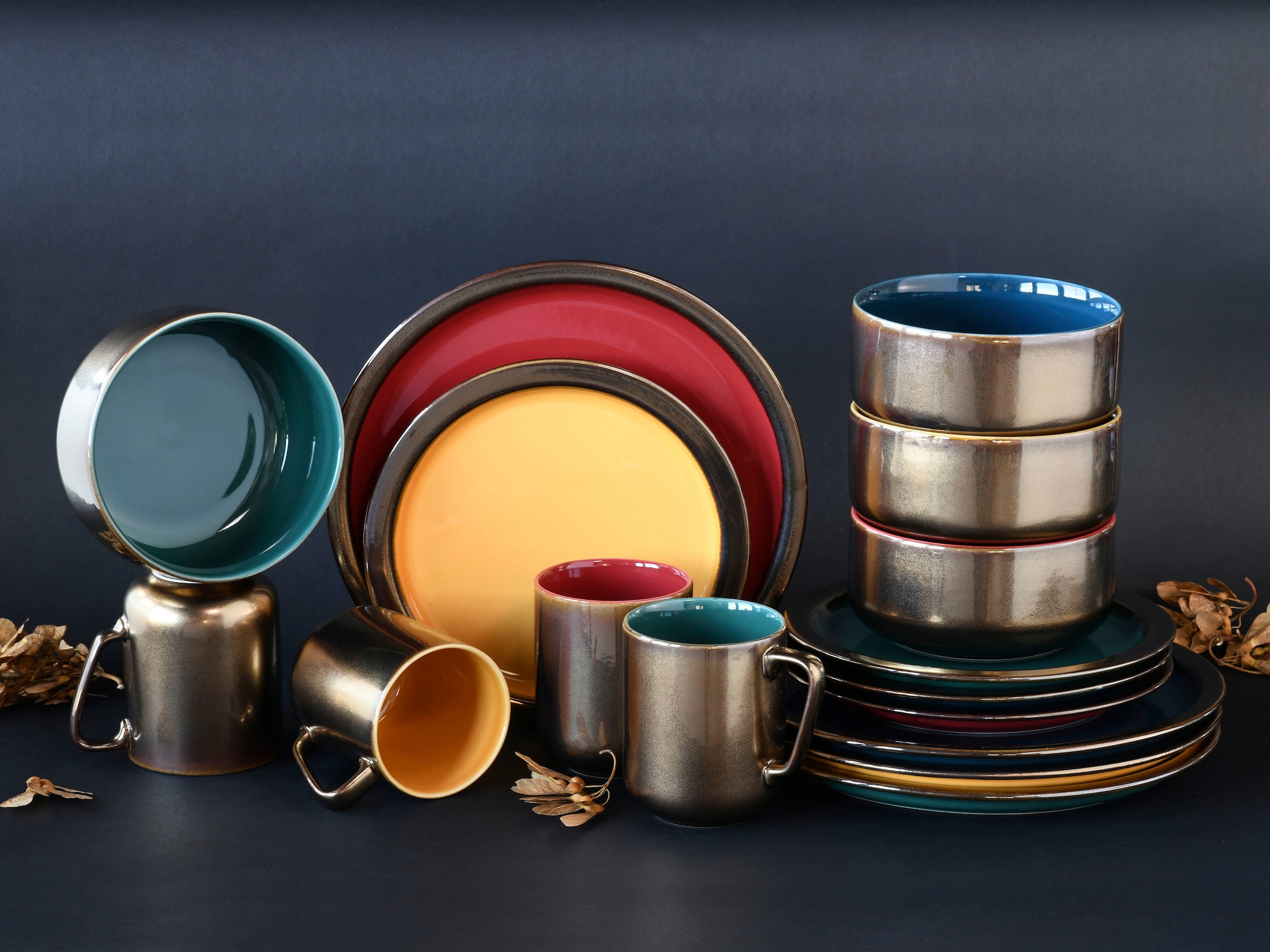 CreaTable Kombiservice »Geschirr-Set Rustikal«, (Set, 16 tlg., Kaffeeservice und Tafelservice im Set, für 4 Personen), Service, Effekt an Kanten und Rändern, 16 Teile, für 4 Personen