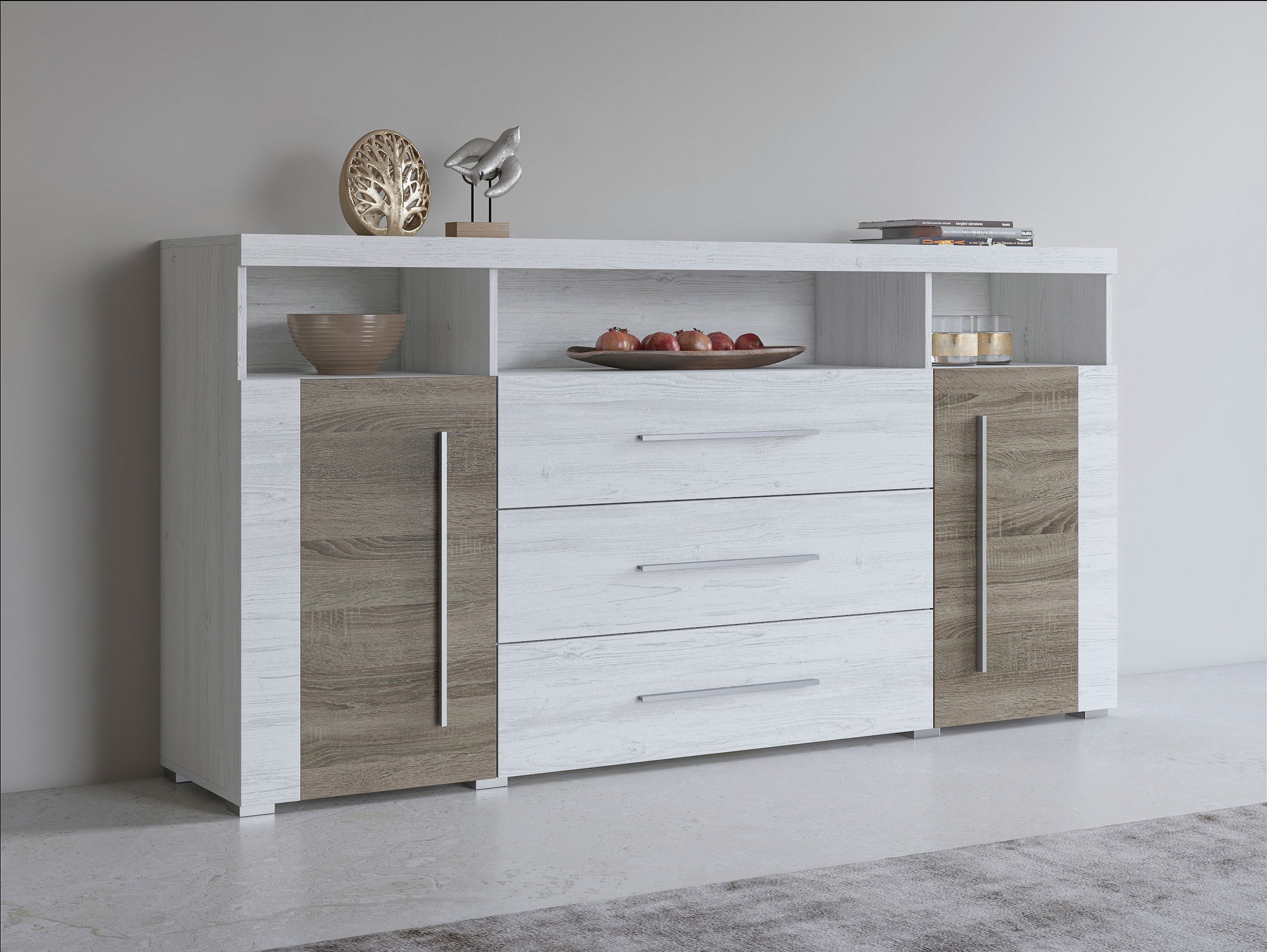 INOSIGN Sideboard »Roger,Breite 182cm, stilvolle Schrank, 2 Holztüren 3 Schubladen«, Kommode mit viel Stauraum, Einlegeböden verstellbar