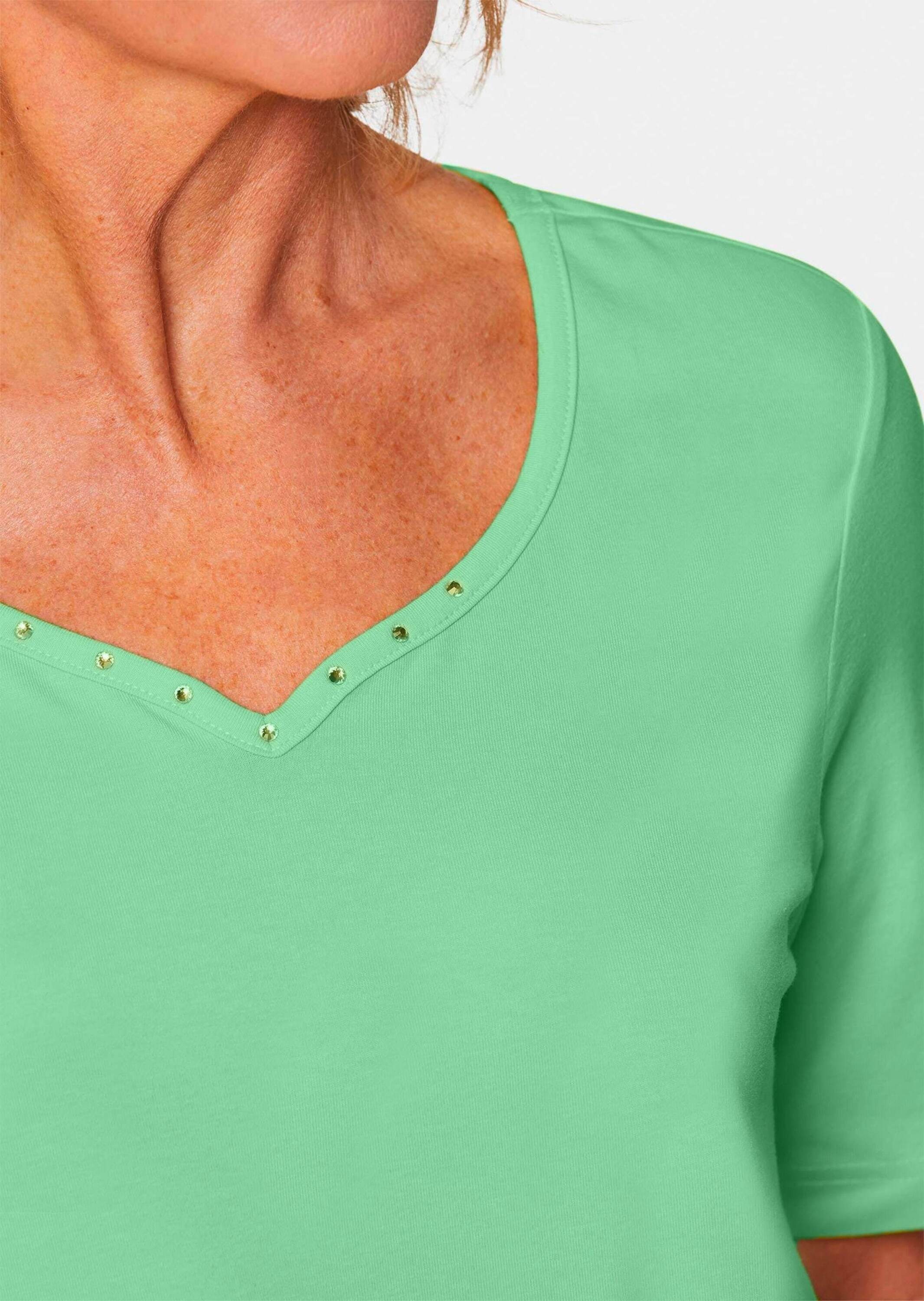 GOLDNER Langarm-Poloshirt »T-Shirt T-Shirt mit charmantem Ausschnitt und Schmucksteinchen«