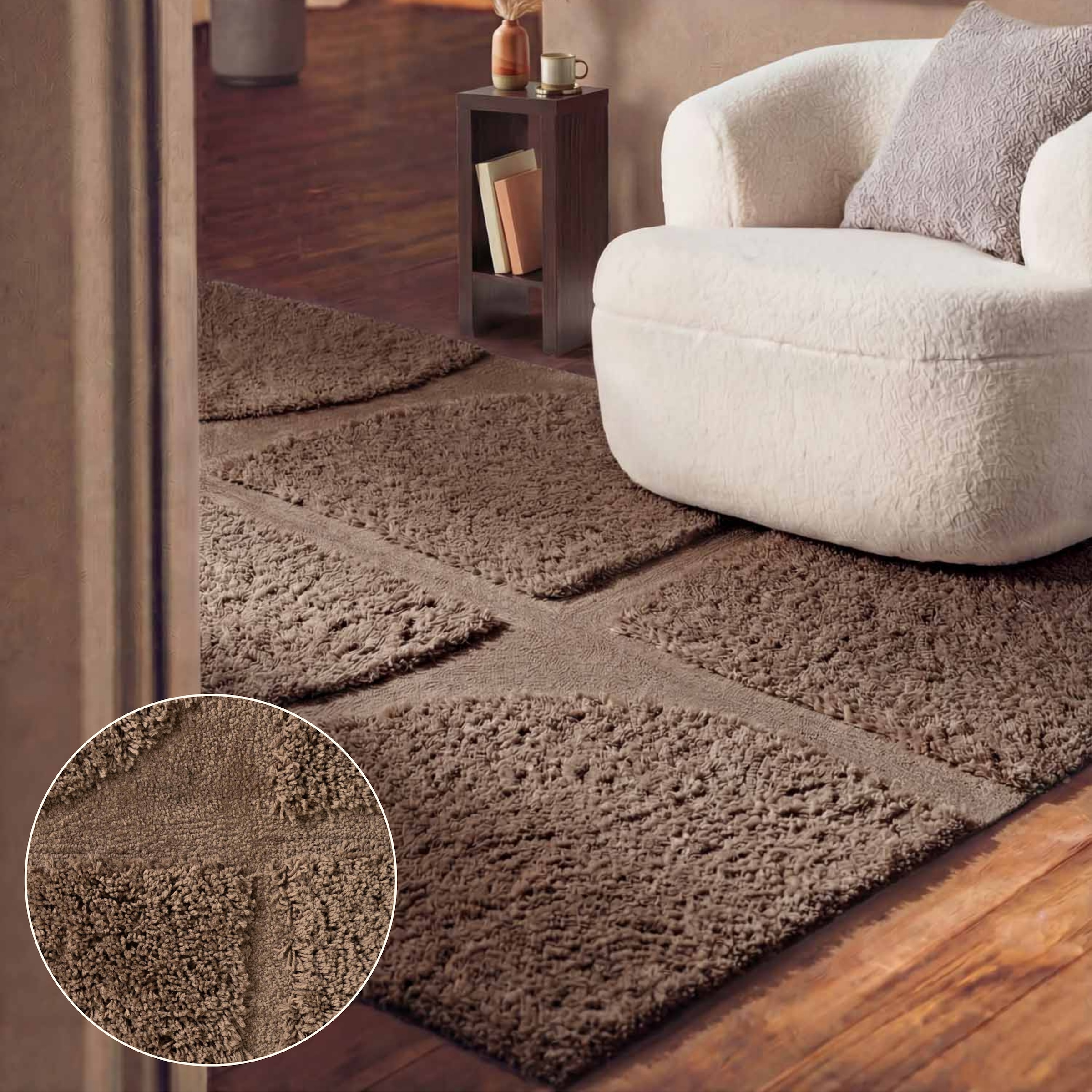 Ted Baker Lambeth High Pile Rug Jasper Geometric Living Room Rug in Brown | Size: 80cm x 150cm