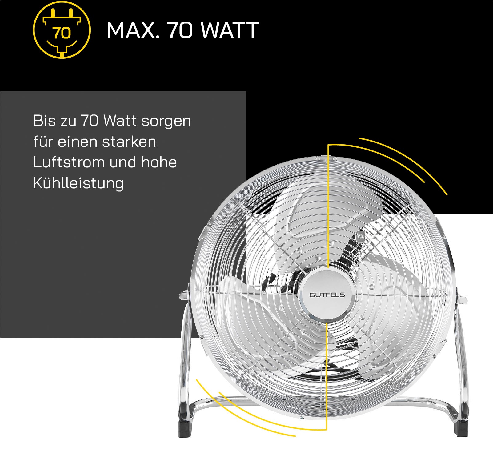 Gutfels Bodenventilator »VB 37058 ch«, Ø 35 cm, Vollmetall, 70 W Leistung, edelstahlfarben