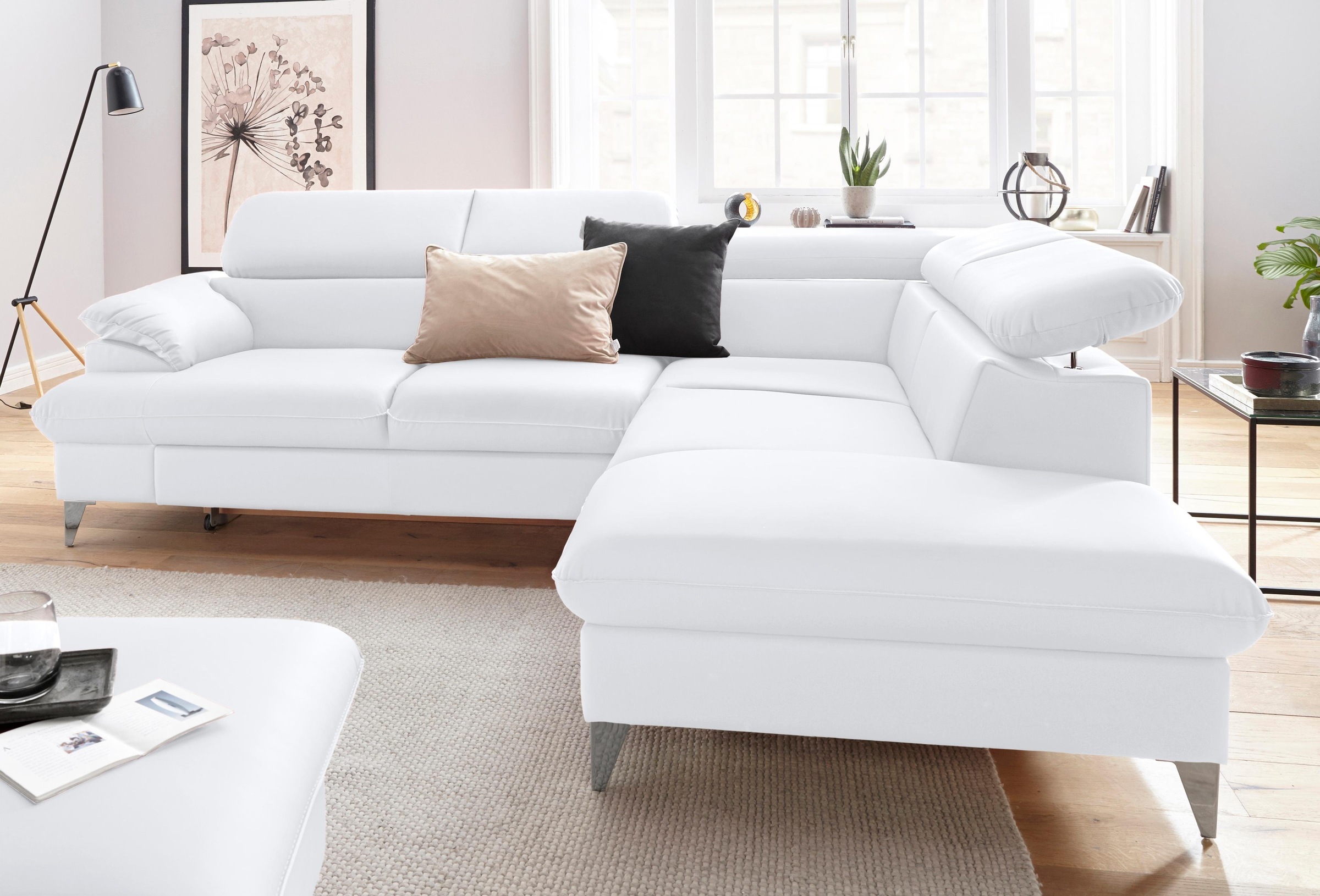 COTTA Polstergarnitur »Caluso L-Form«, Set bestehend aus: Ecksofa mit Kopfteilverstellung & Hocker