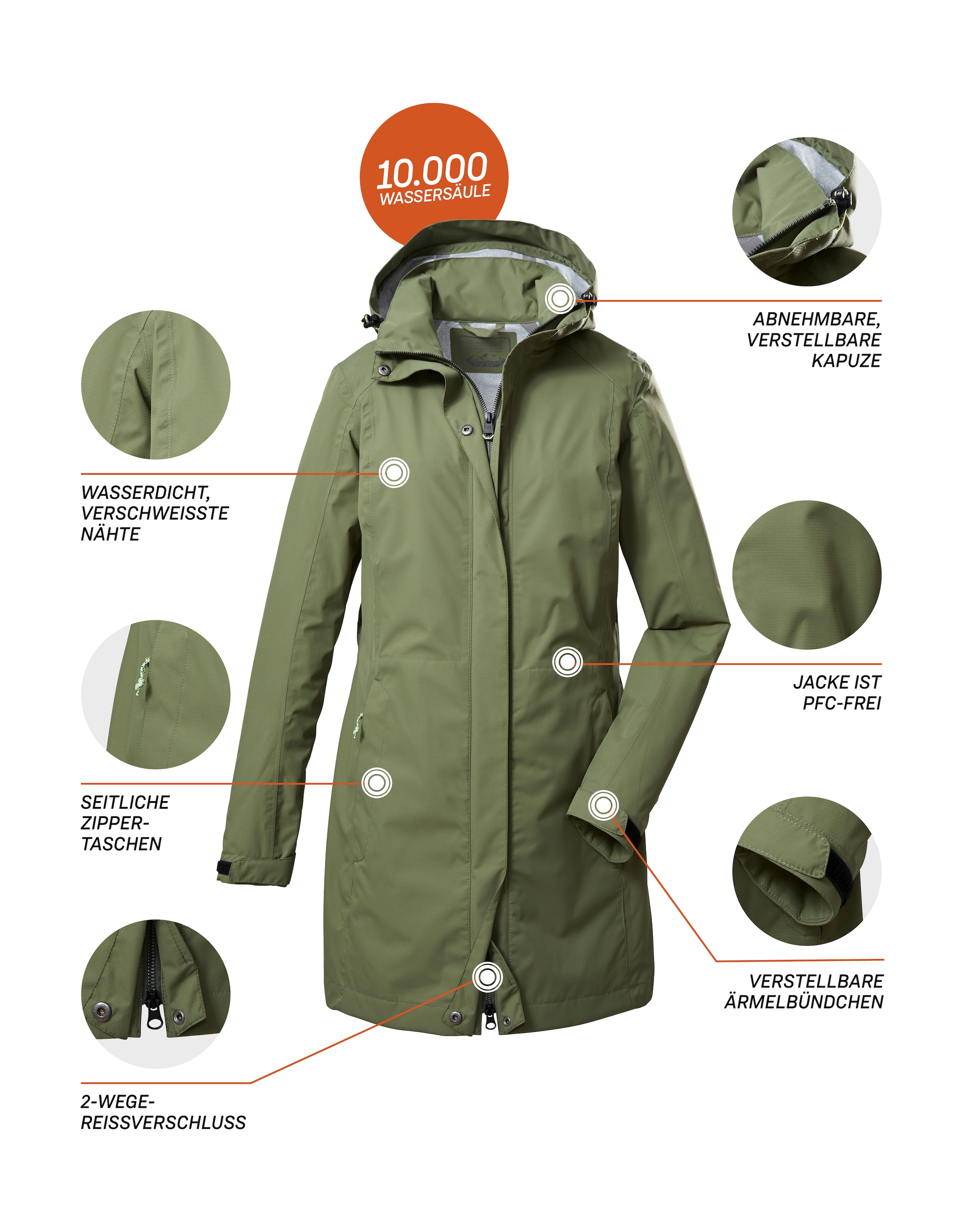 Killtec Parka »KOS 93 WMN PRK«, Wasserdichter, atmungsaktiver Parka mit abnehmbarer Kapuze