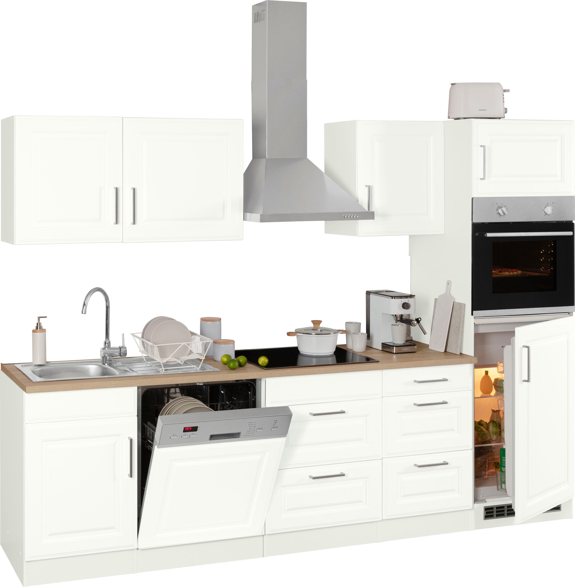 KOCHSTATION Küchenzeile »KS-Stockholm«, Breite 280 cm, mit hochwertigen MDF Fronten im Landhaus-Stil