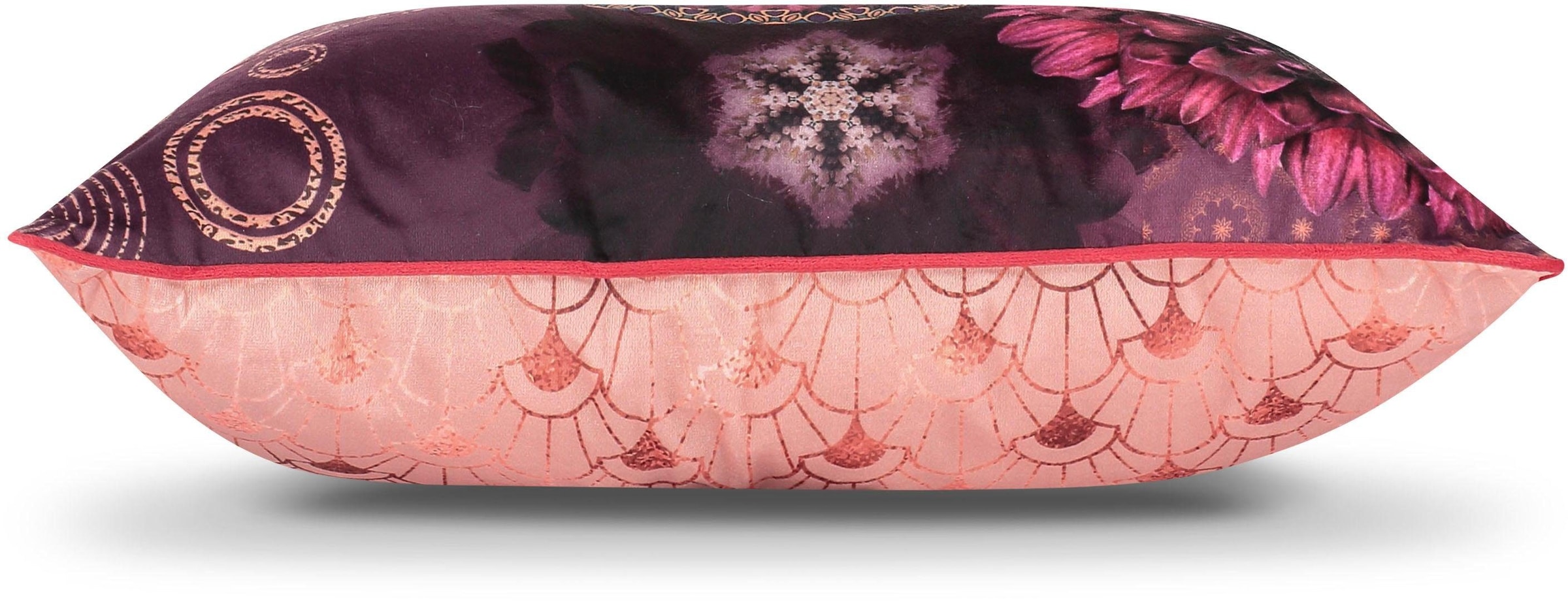 hip Dekokissen »Aluna«, Mit Füllung, 1 Stück, Biese, 48x48, Wendeoptik, Weich, Blumen Bordeaux