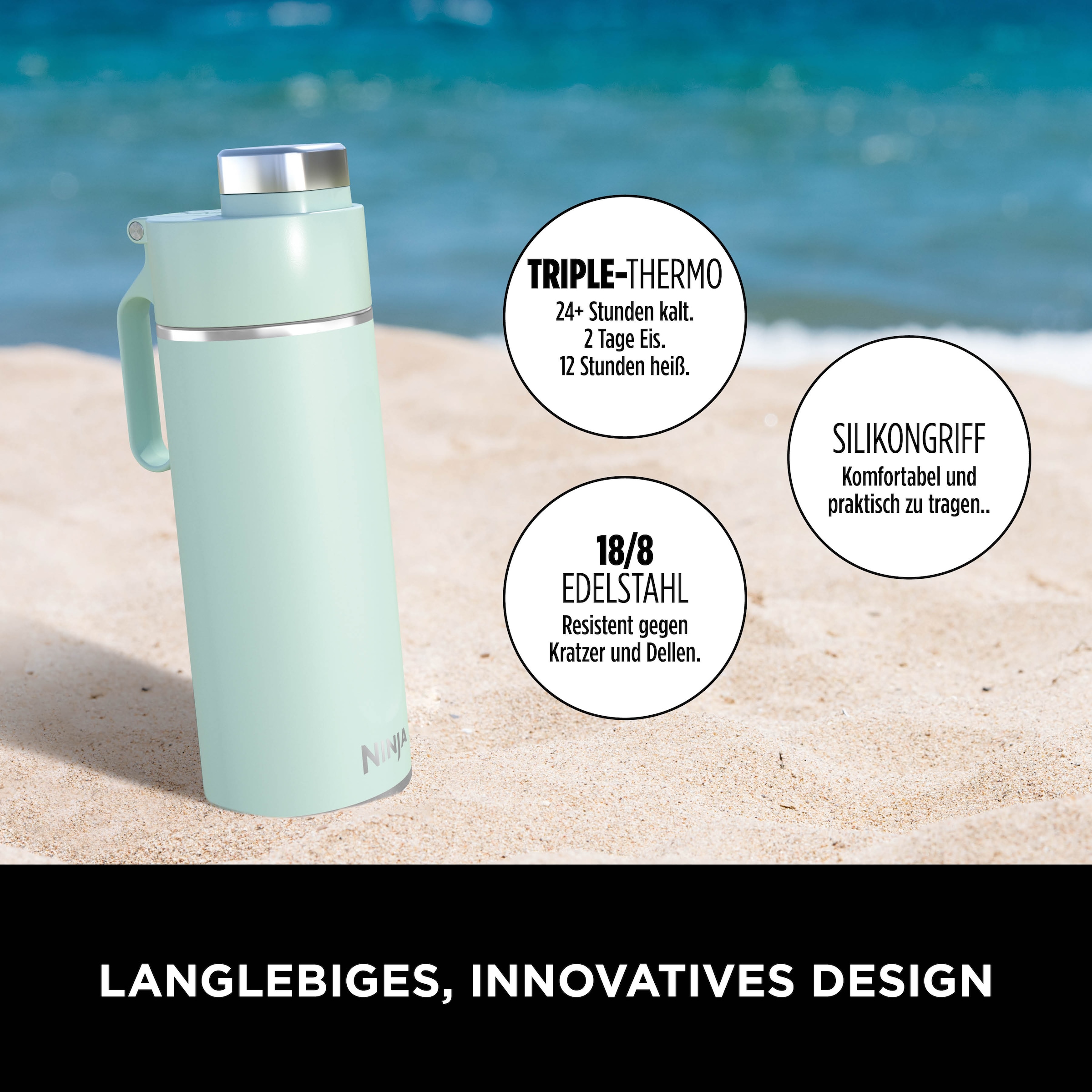 NINJA Isolierflasche »Ninja Thirsti Reiseflasche –  530 ml DW1801EUU / 700 ml DW2401EUU« Getränke bleiben 24 Stunden kalt, 12 Stunden heiß, Eis hält 2 Tage