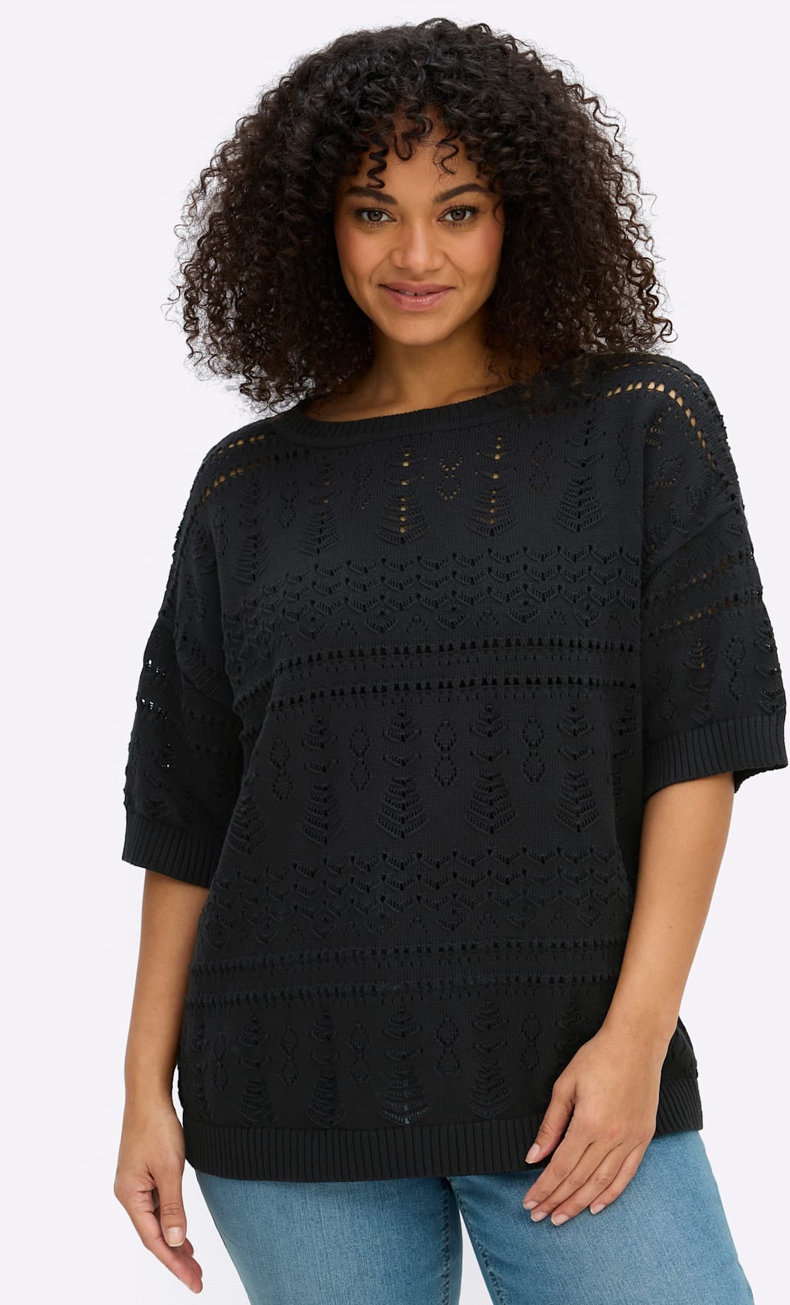 Sheego Ajourpullover »Kurzarm-Pullover«