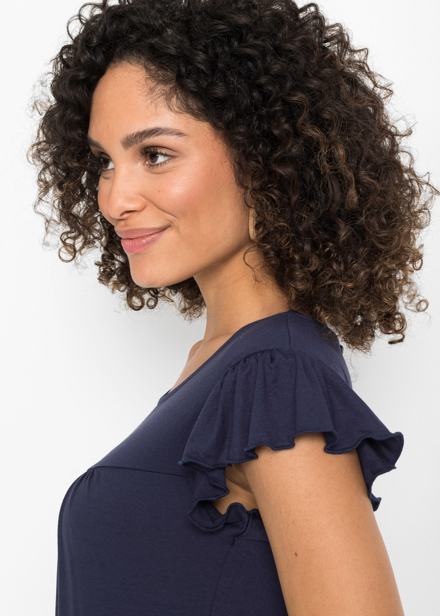 bonprix Midikleid für den Alltag, aus Viskose, A-Linie, mit Knopfverschluss im Nacken