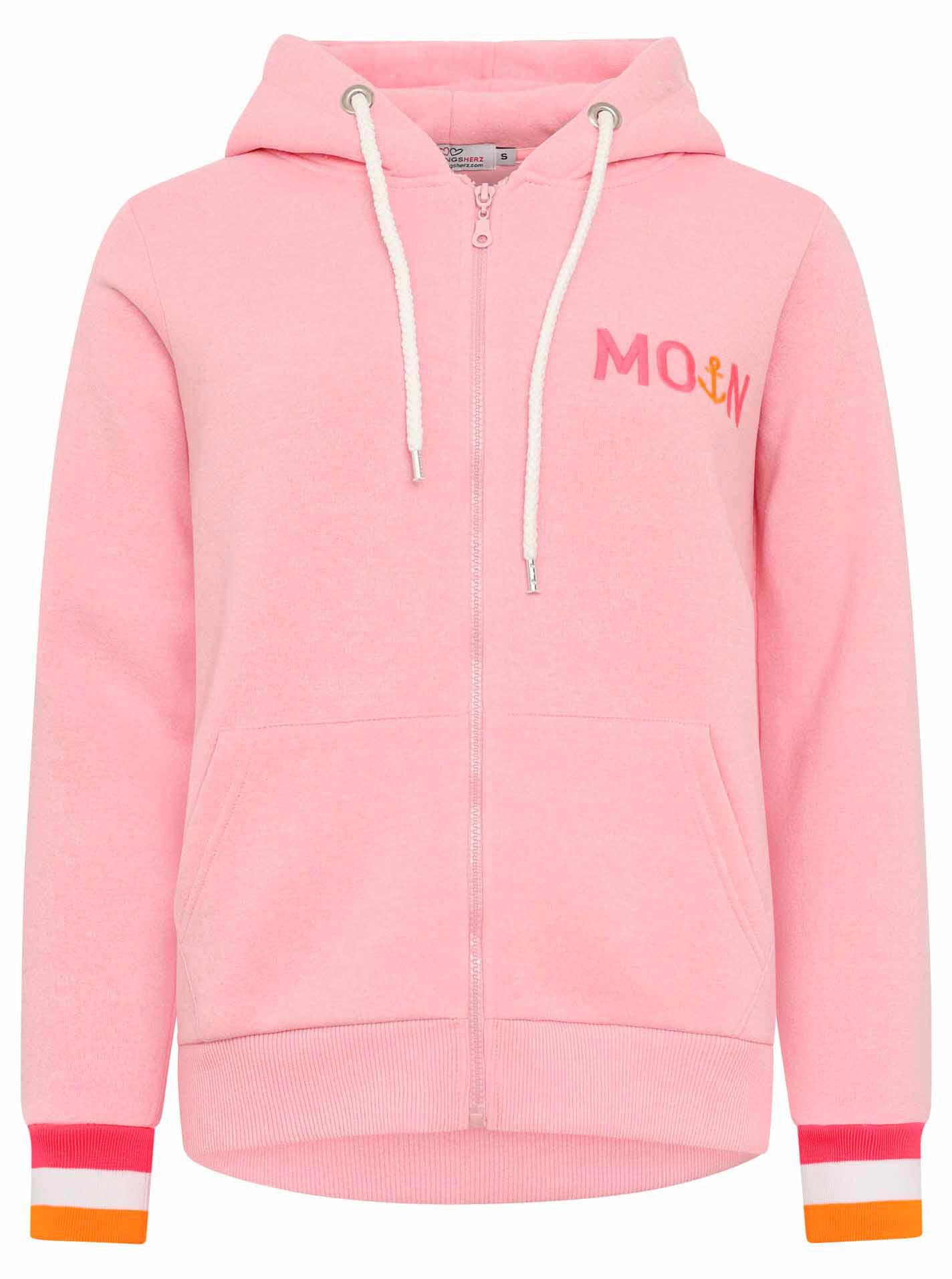 Sweatjacke, mit gesticktem "Moin" und neonfarbenen Details