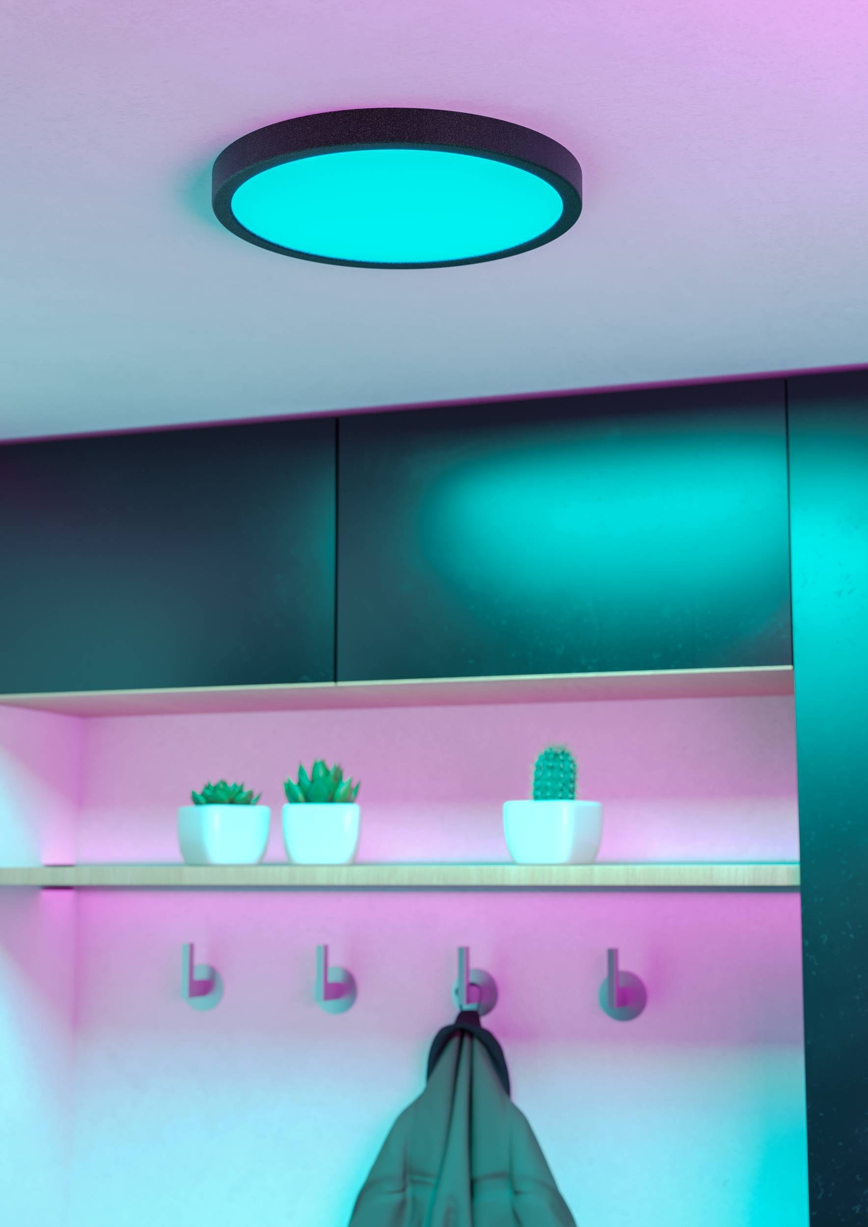 EGLO Aufbauleuchte »Fueva 6-Z Deckenlampe, ZigBee, App und Sprachsteuerung, Badlampe, IP44« LED-Modul 1 Stk. Kaltweiß | RGB Aufbauleuchte - H2,5 x Ø27,8 cm - schwarz - 14,3W inkl.