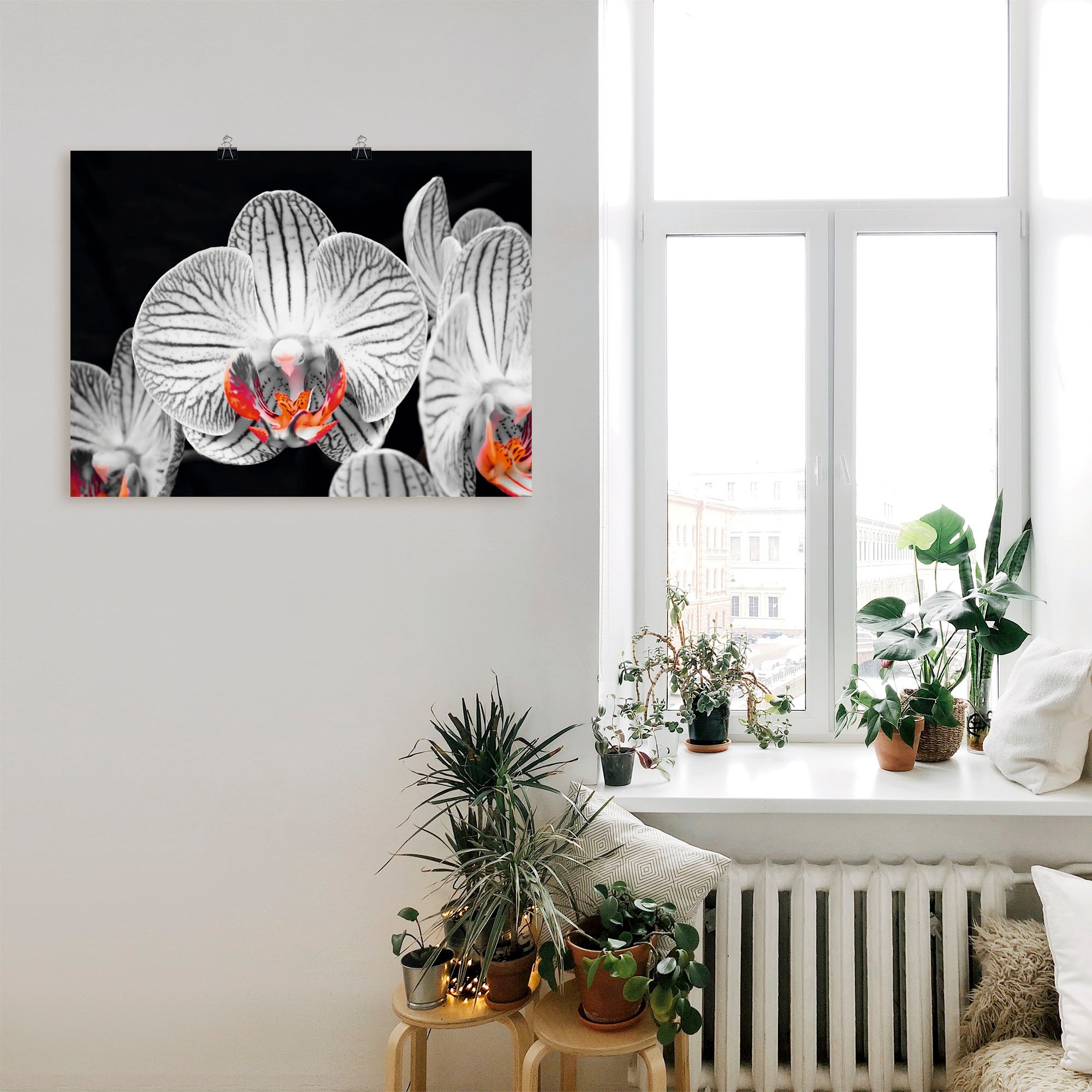 Artland Poster »Orchidee abstrakte Collage IV«, Blumen, (1 St.), als Leinwandbild, Wandaufkleber oder Poster in versch. Größen