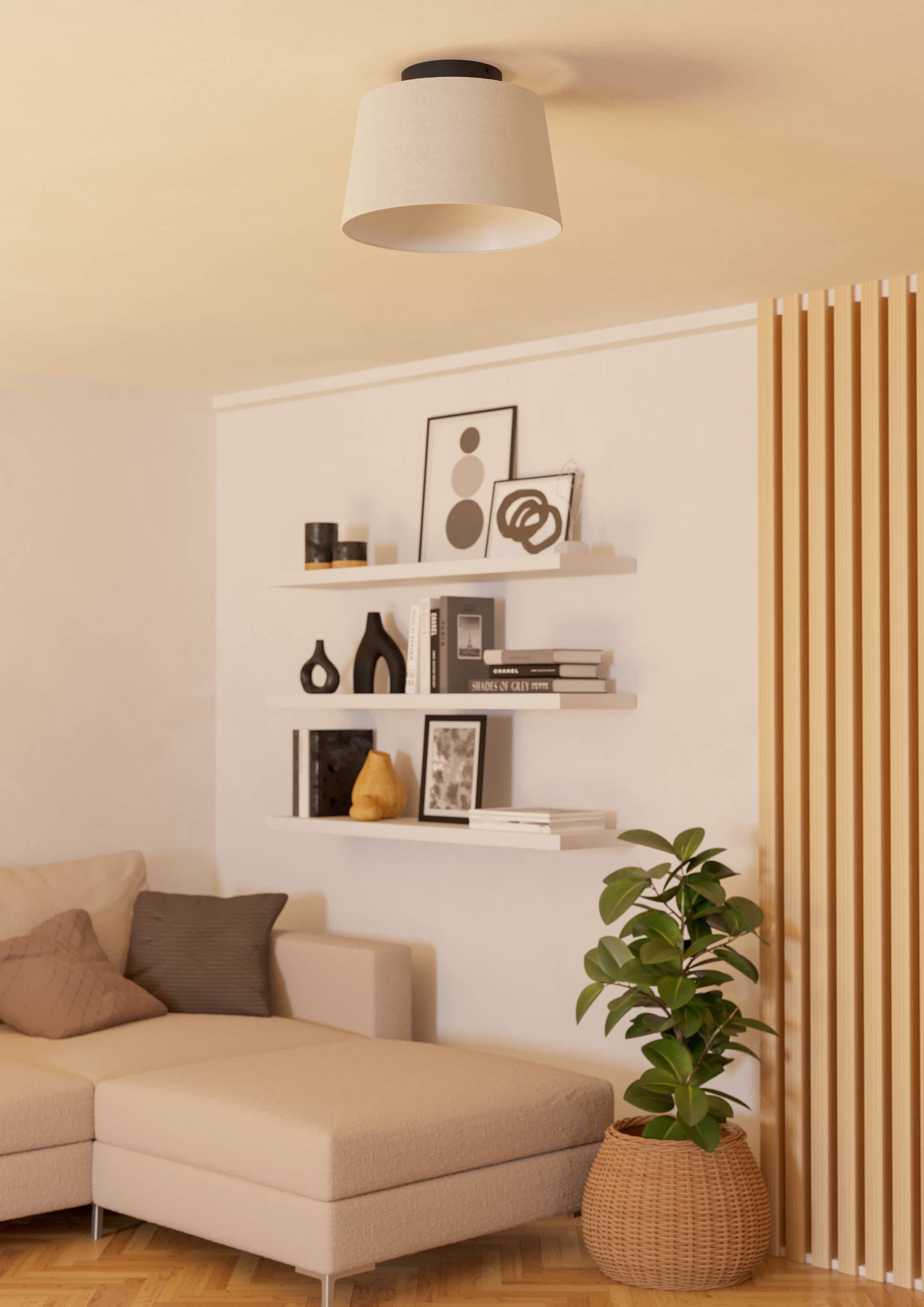 EGLO Deckenleuchte »Febres Wohnzimmerlampe, Schlafzimmerlampe Metall und Textil, E27« E27 1 Stk. Wand-/Deckenleuchte - H25 x Ø35 cm - schwarz - 1X60W exkl.