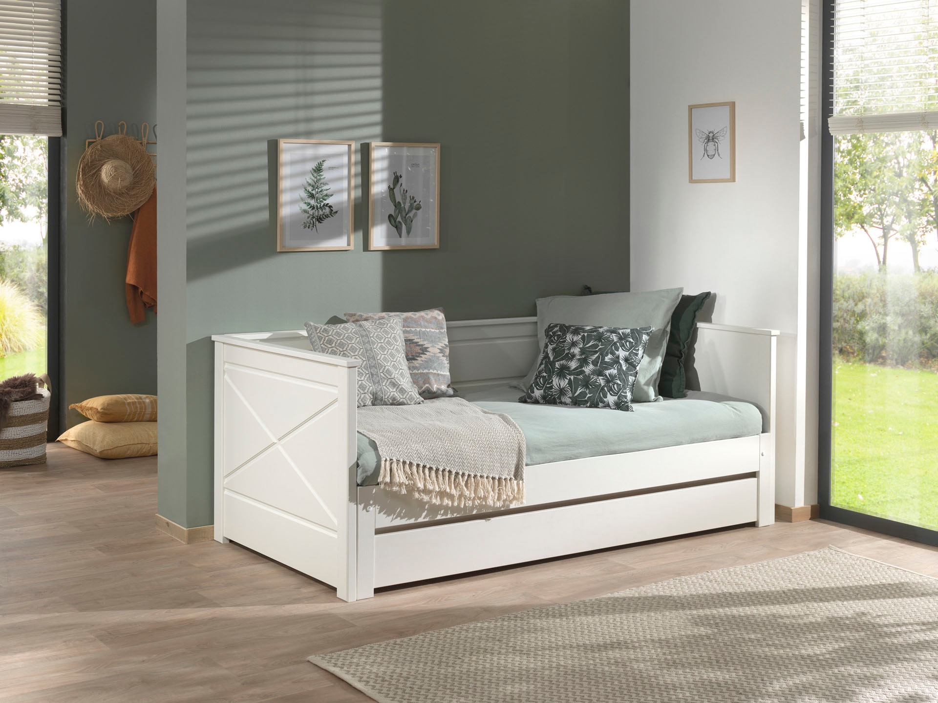 Vipack Bett »Vipack Pino«, (Made in Europe), Kojenbett LF 90x200 cm, ausziehen auf 180x200 cm, Ausf. Weiß lackiert