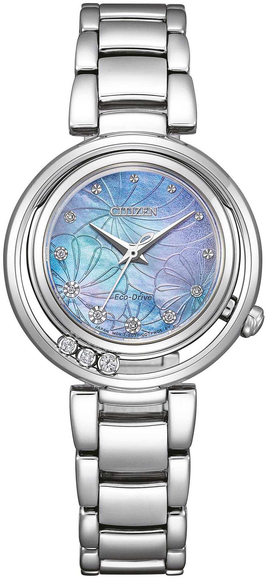 Citizen Solaruhr, Armbanduhr, Damenuhr, mit Diamanten, Edelstahlarmband, Saphirglas