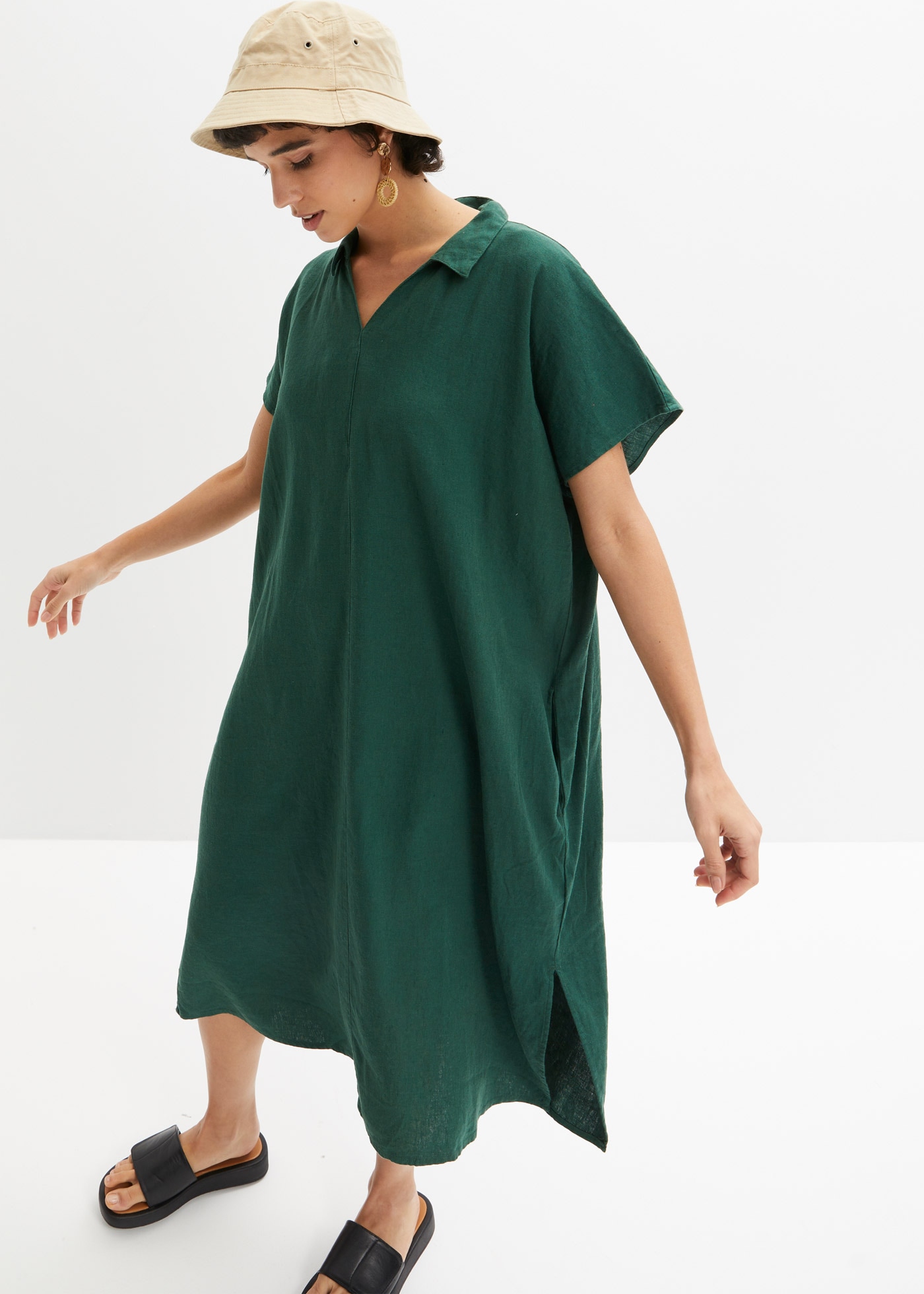 bonprix Tunikakleid »Kaftan-Kleid aus leichtem Leinen-Viskose-Mix« für den Alltag, aus Leinen-Viskose-Mix, weite Kaftan-Form
