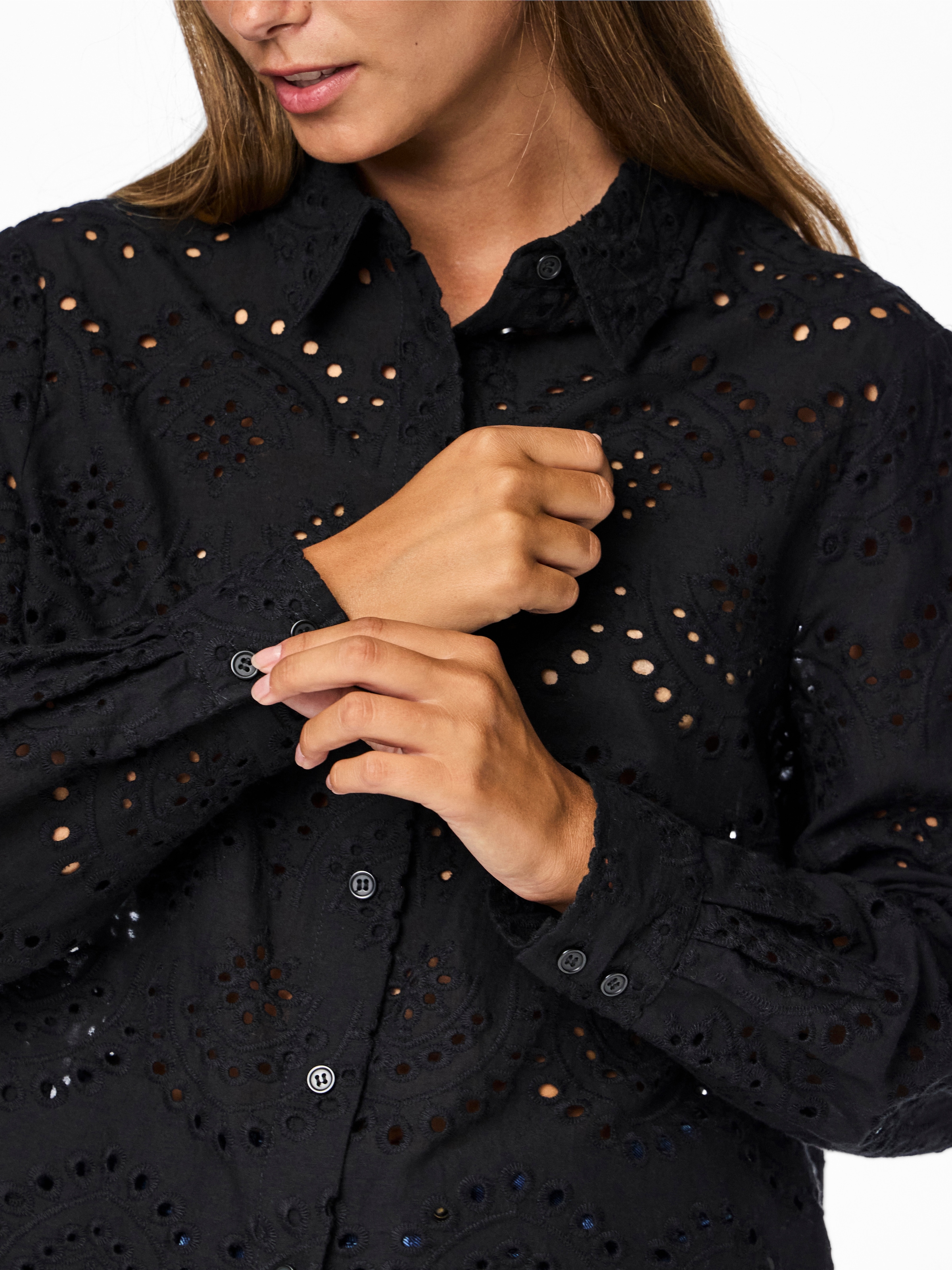 pieces Spitzenbluse »PCVILDE LS SHIRT WVN NOOS«