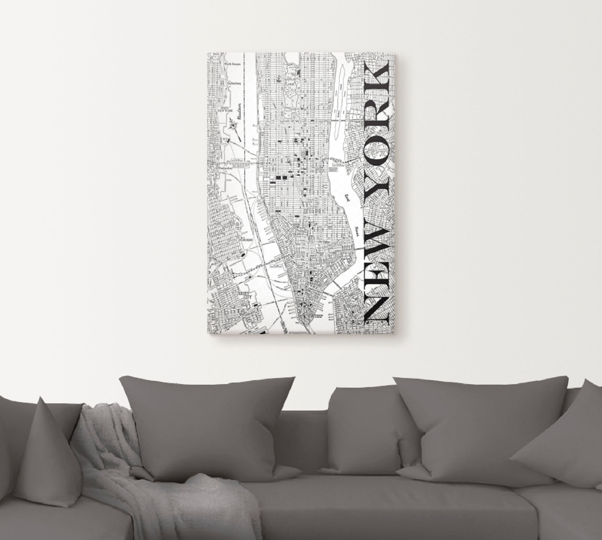 Artland Leinwandbild »New York Karte Straßen Karte«, Amerika, (1 St.), auf Keilrahmen gespannt
