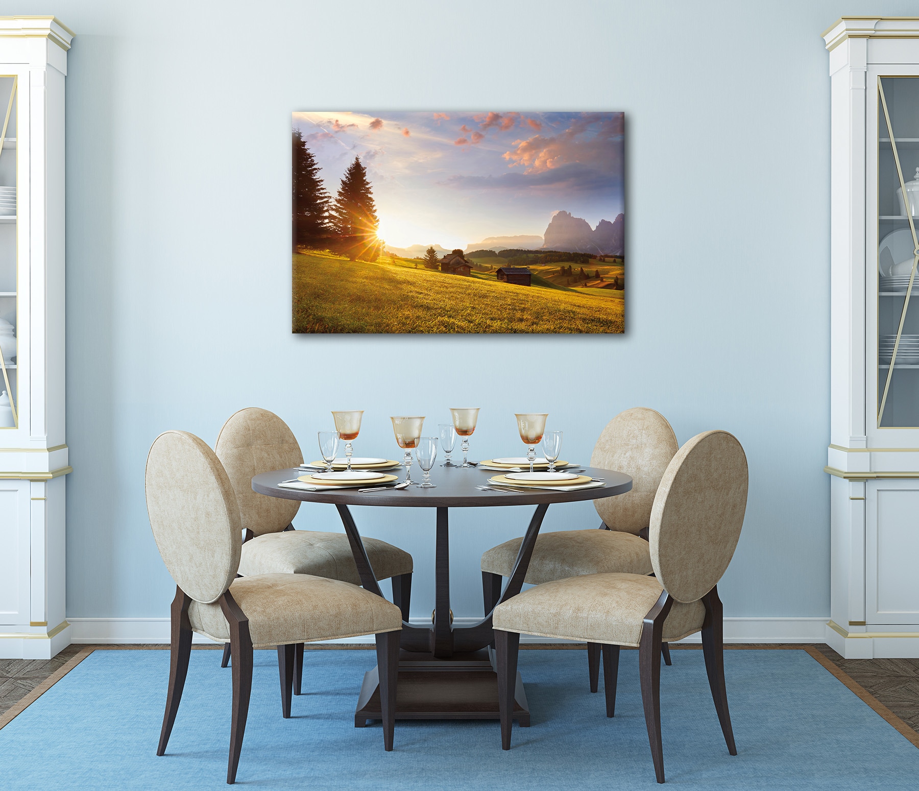 Bönninghoff Bild »Wandbild ALPENLANDSCHAFT 60x90 cm – Leinwandbild Keilrahmen Deko« Berge | Berge & Alpenbilder | Sonnenuntergang auf Keilrahmen gespannt