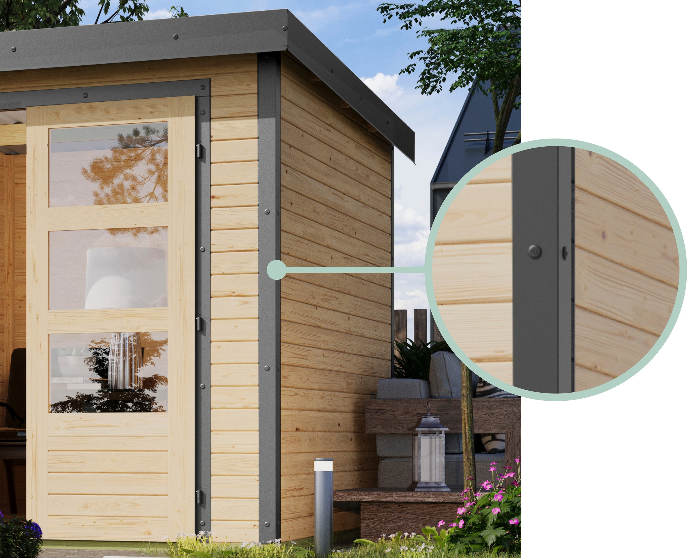 Karibu Gartenhaus »"Jupiter B SET"«, terragrau/staubgrau, mit Anbaudach