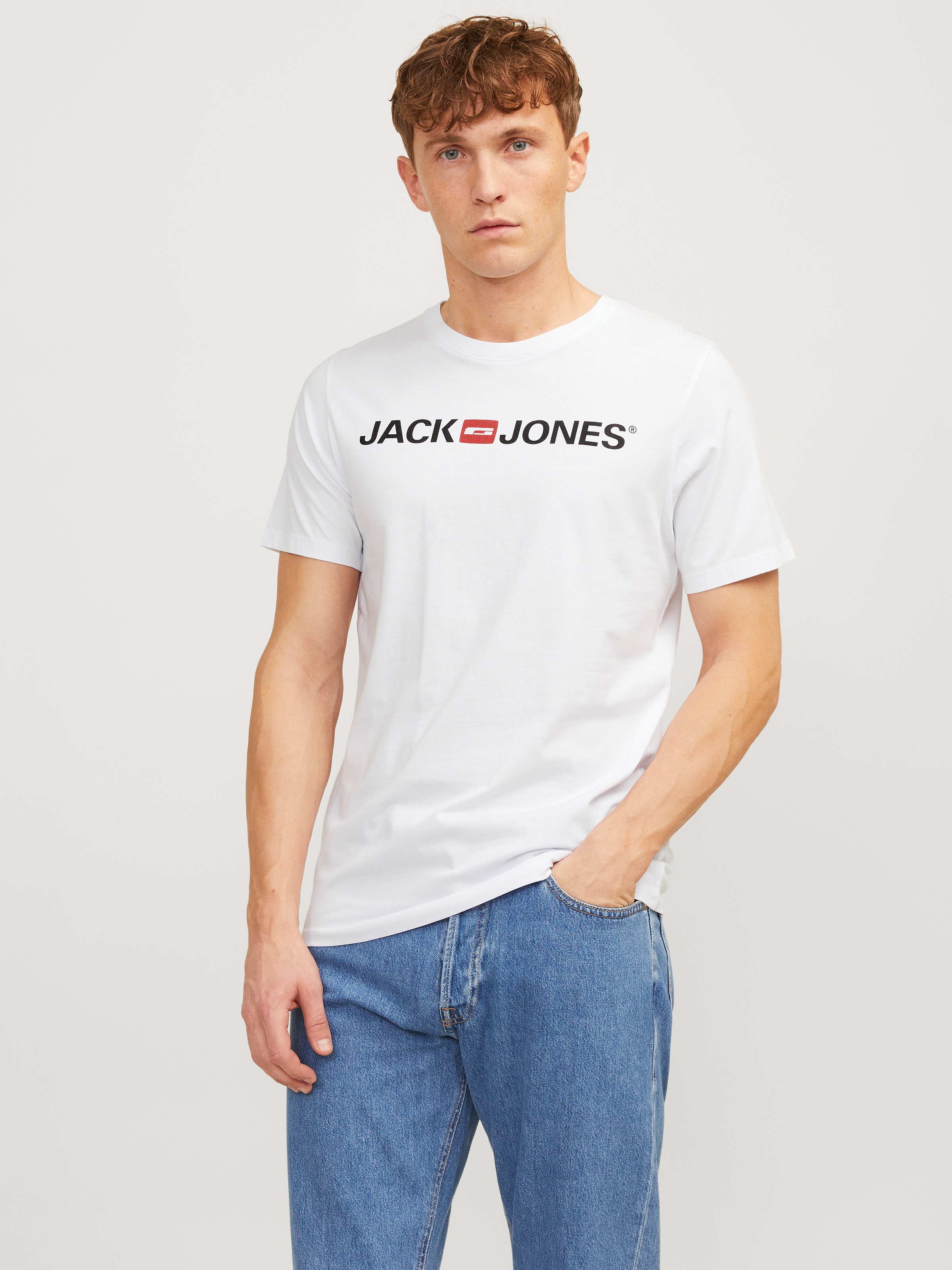 Jack & Jones Rundhalsshirt »JJECORP im 3er Pack mit Print und Rundhalsausschnitt«, 3 Stk. unifarben, modisch, regular fit, Baumwolle, Rundhals
