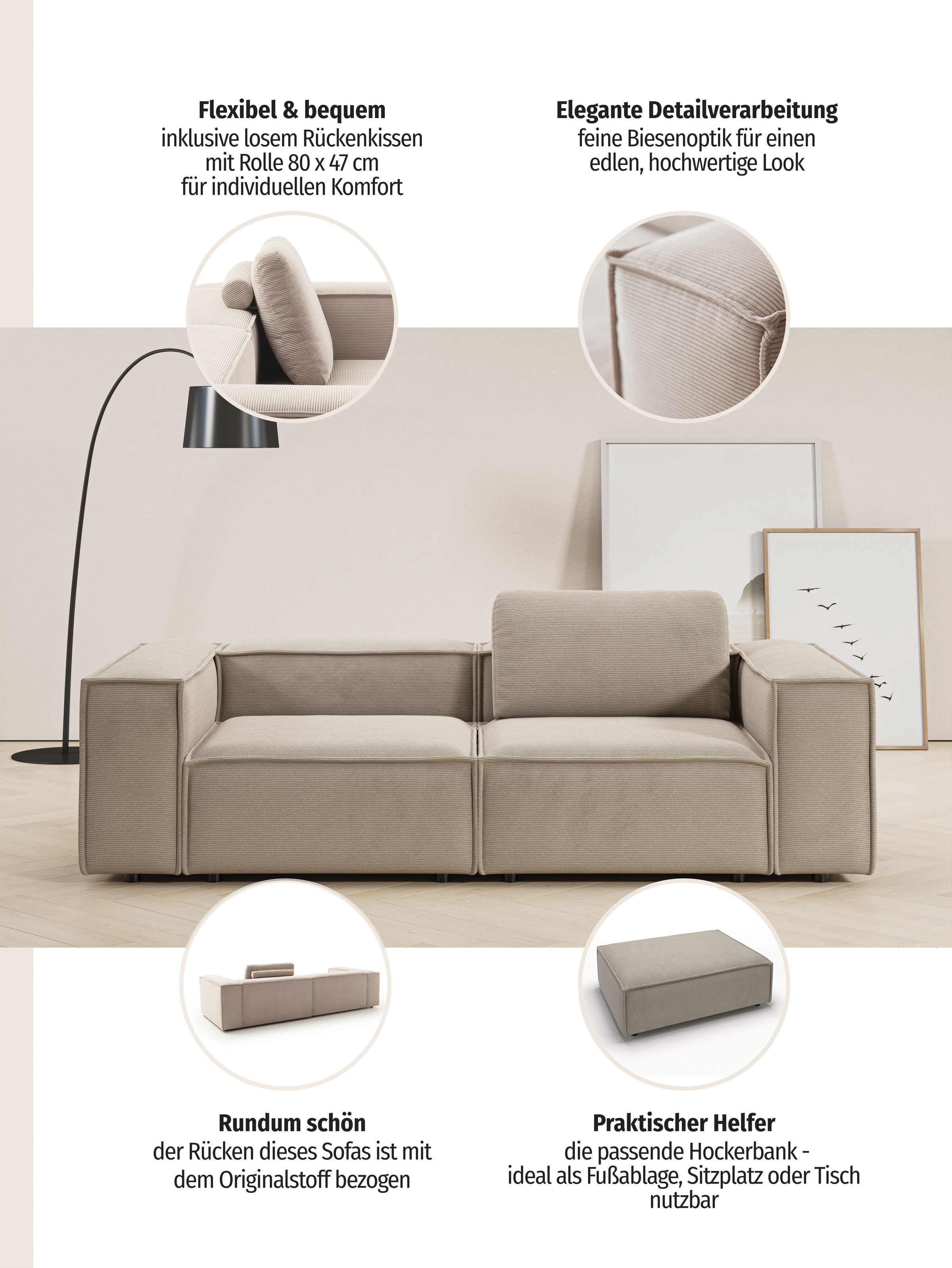 Home affaire 2-Sitzer »Watertown, modernes Sofa 246 cm breit, auch in Feincord« stilvolles Sofa für 2 Personen mit extra breiter Sitzfläche