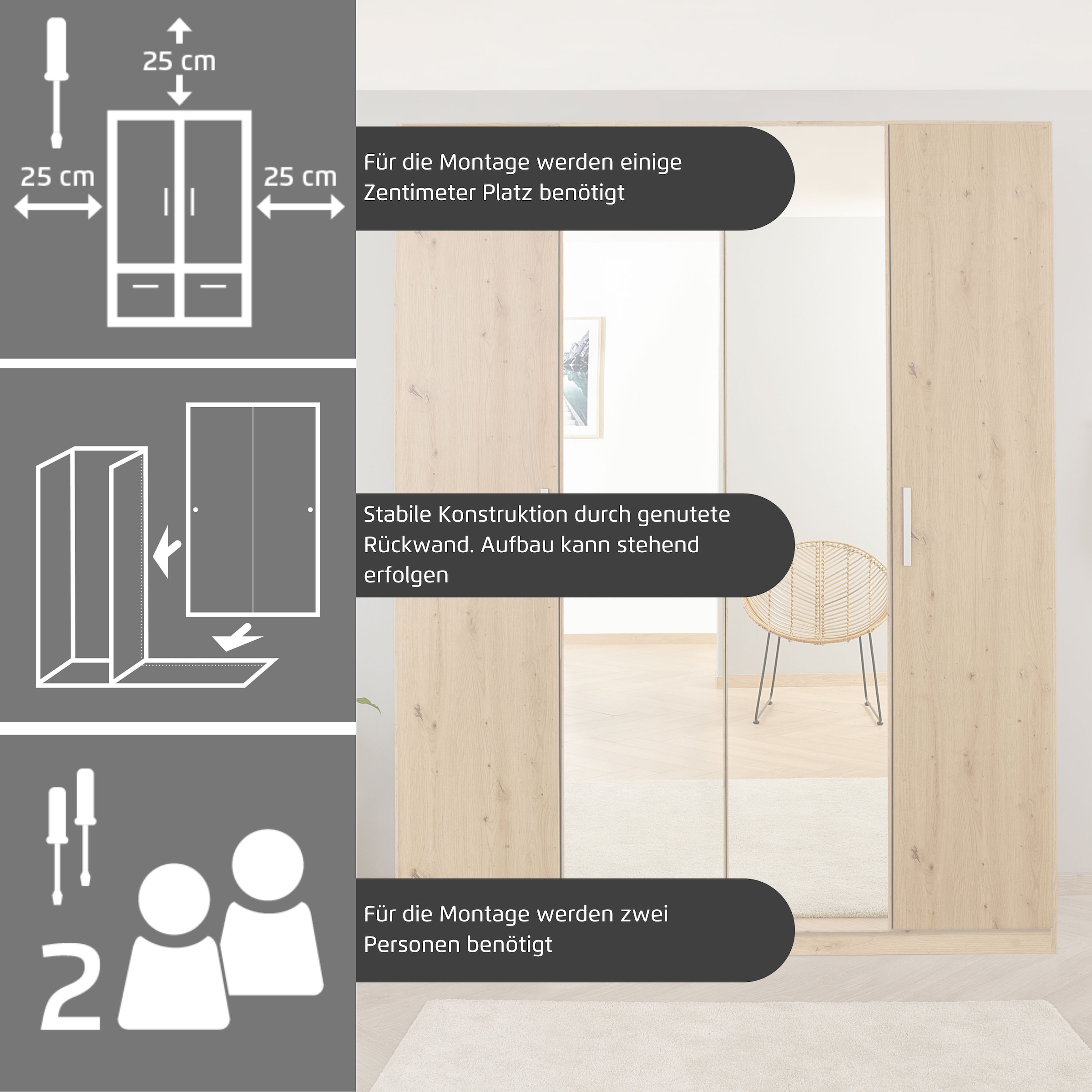 rauch Drehtürenschrank »Kleiderschrank Schrank Garderobe KOLUNA mit Glastüren und Spiegel«, inkl. 2 Innenschubladen sowie extra Einlegeböden MADE IN GERMANY