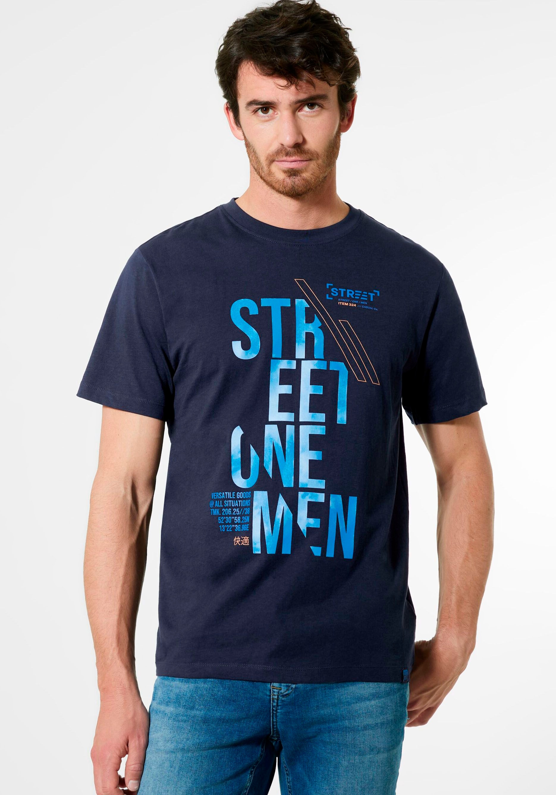 STREET ONE bei T-Shirt, Label-Front-Print mit ♕ MEN