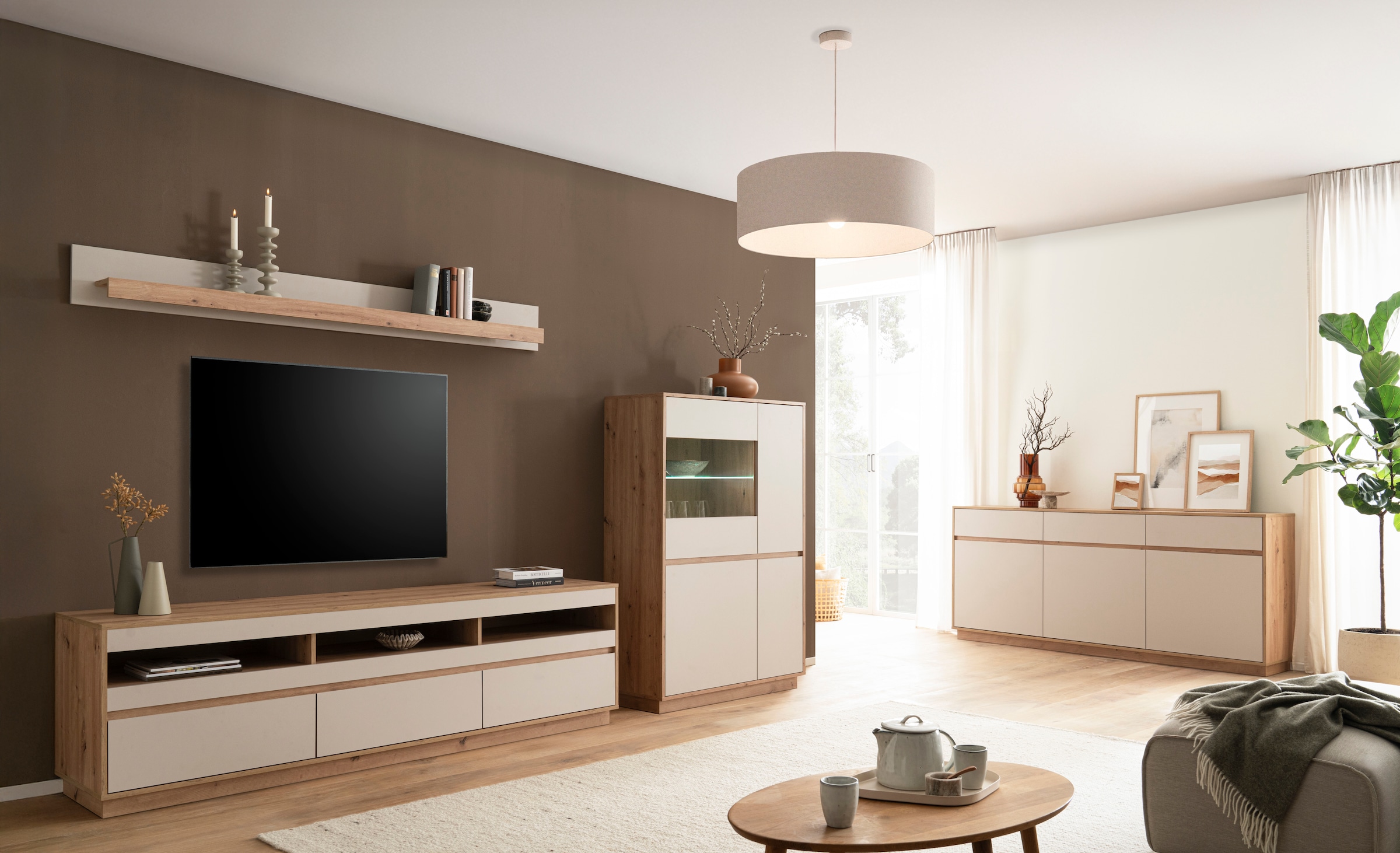 Home affaire Sideboard »Sonora, moderner Schrank, Kommode in Eiche Artisan, 202 cm breit« filigrane Rahmenoptik, ausreichend Stauraum, vielseitig einsetzbar