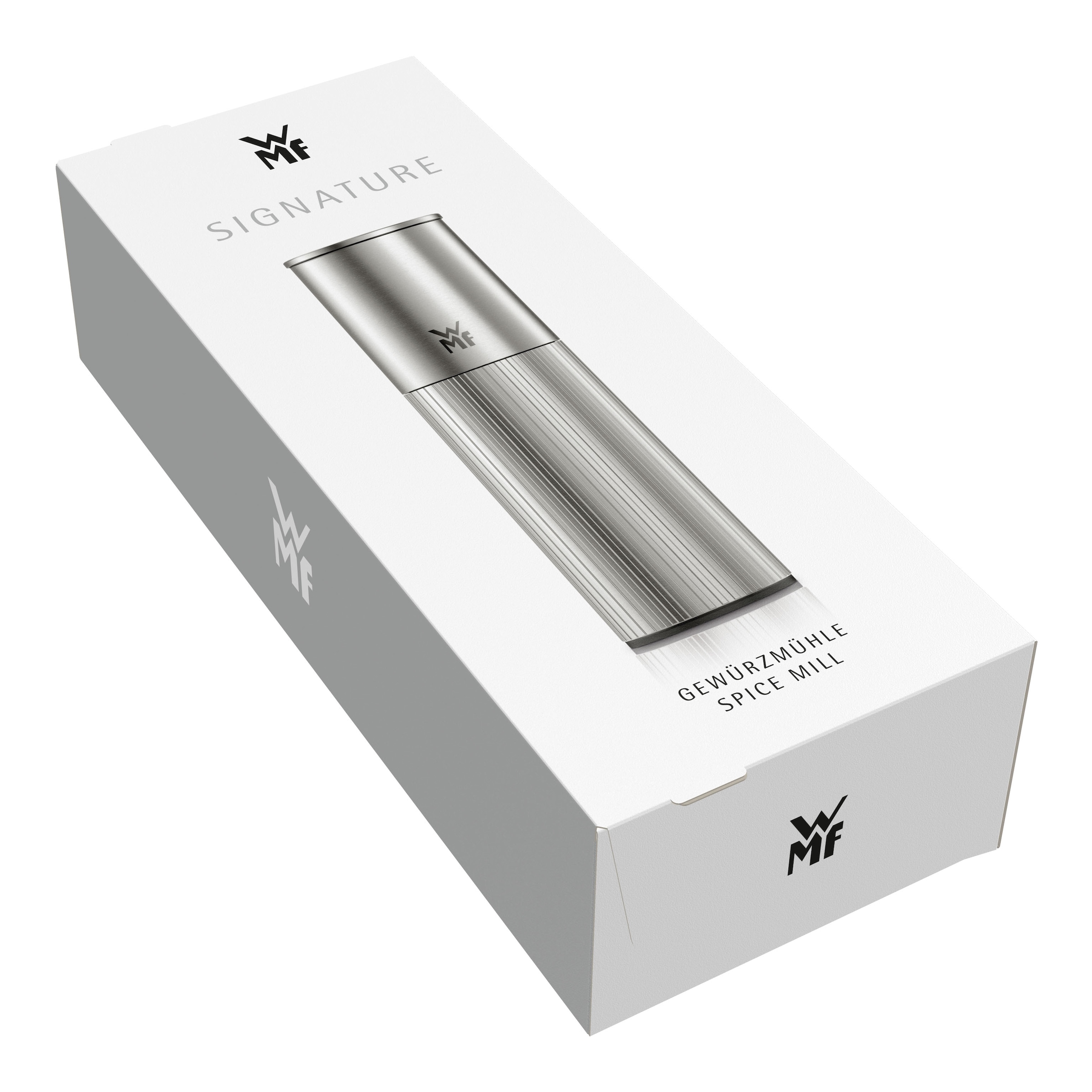 WMF Gewürzmühle »Signature Pro, aus Edelstahl« Keramikmahlwerk, einstellbarer Mahlgrad, magnetischer Deckel