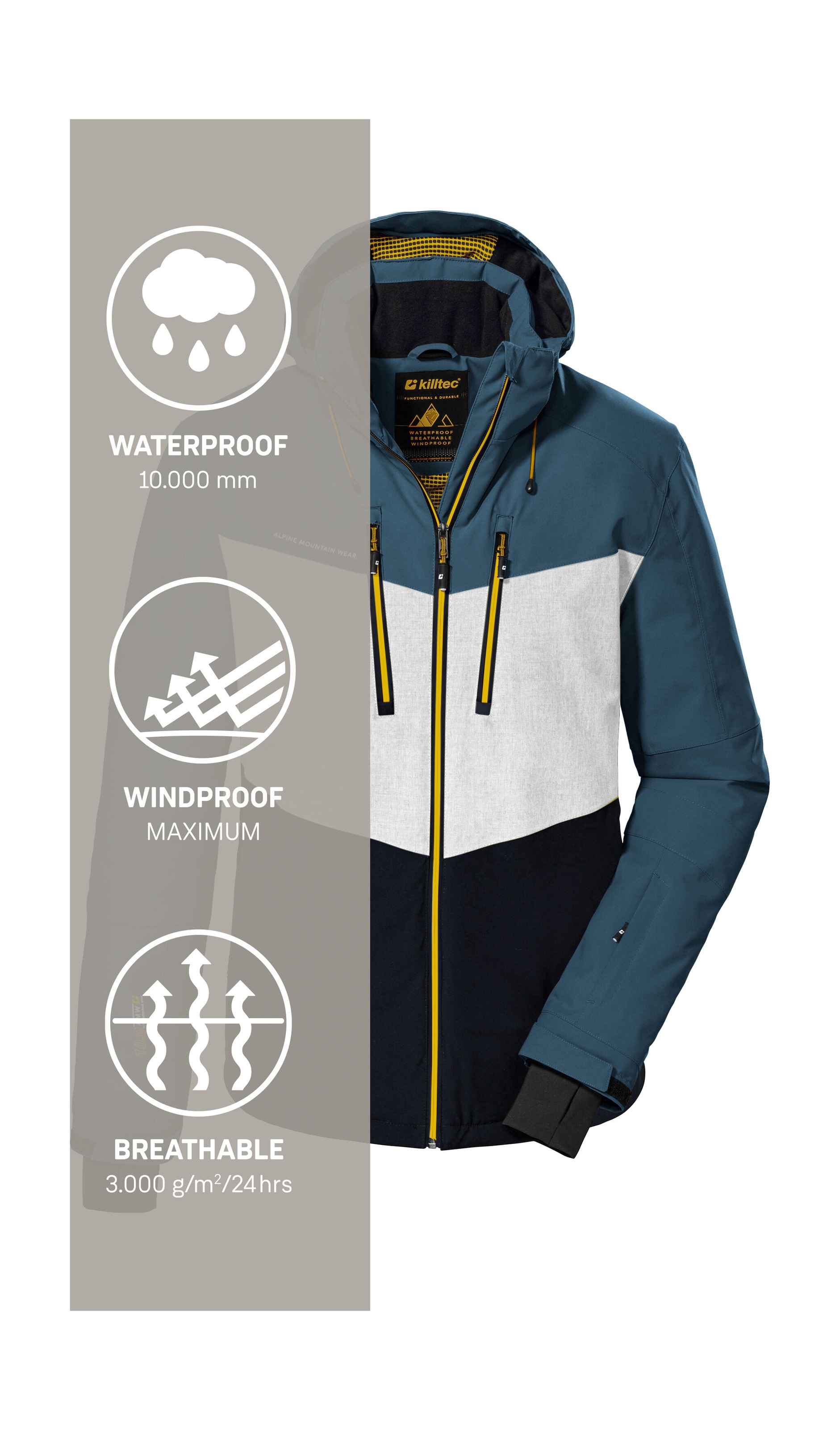 Killtec Skijacke »KSW 45 MN SKI JCKT«, Trendige, wasserdichte Skijacke mit abnehmbarer Kapuze und Schneefang