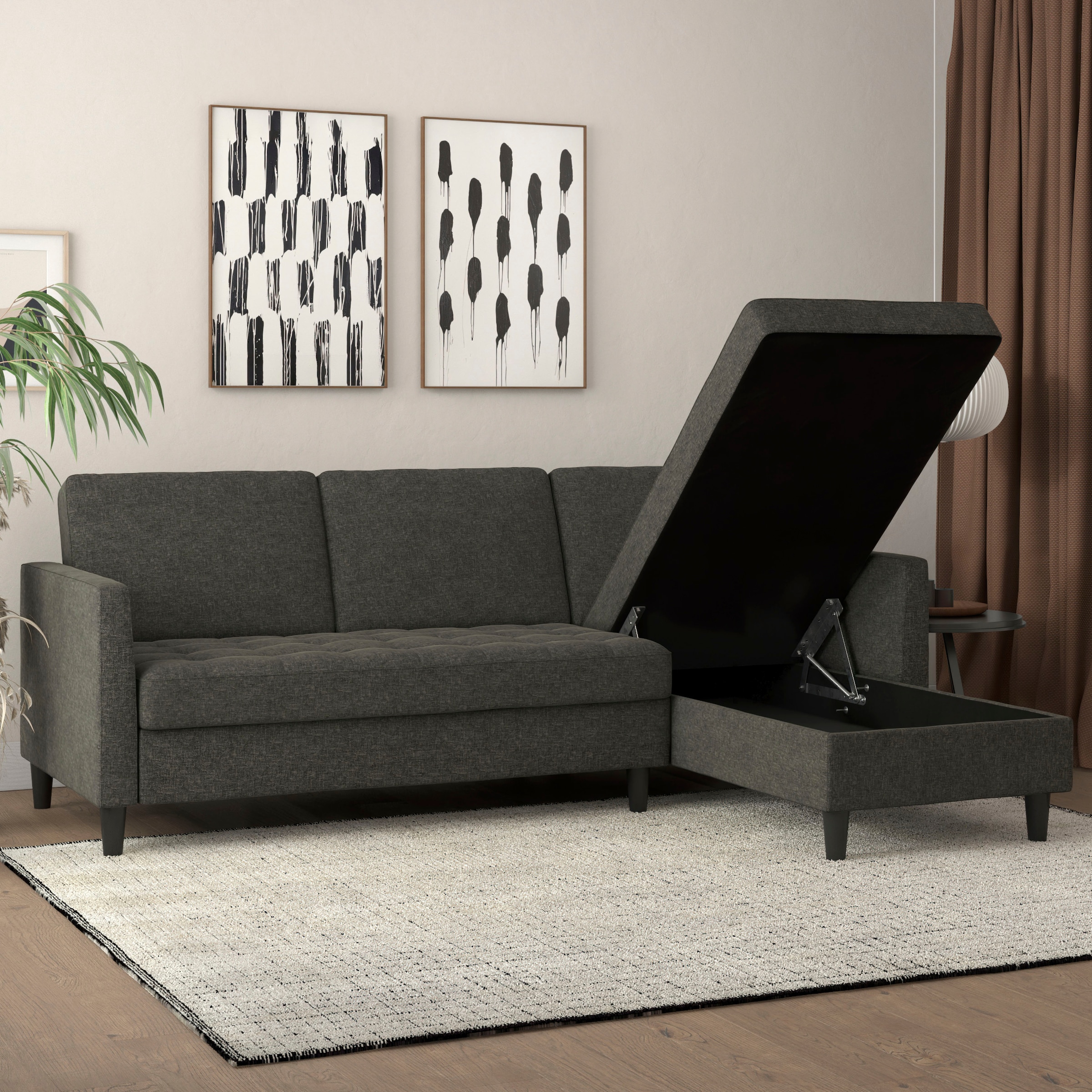 Dorel Home Ecksofa »Presley, L-Form,«, Ecksofa mit Bett-Funktion und Stauraum, verstellbare Rückenlehne