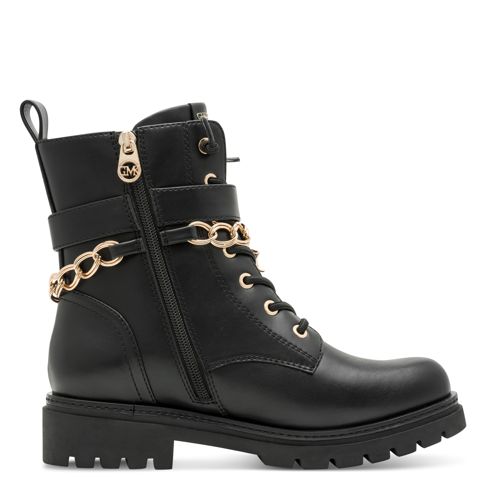 MARCO TOZZI by GMK Schnürstiefelette  Blockabsatz, Schnürboots mit edler Zierkette mit GMK-Lettern