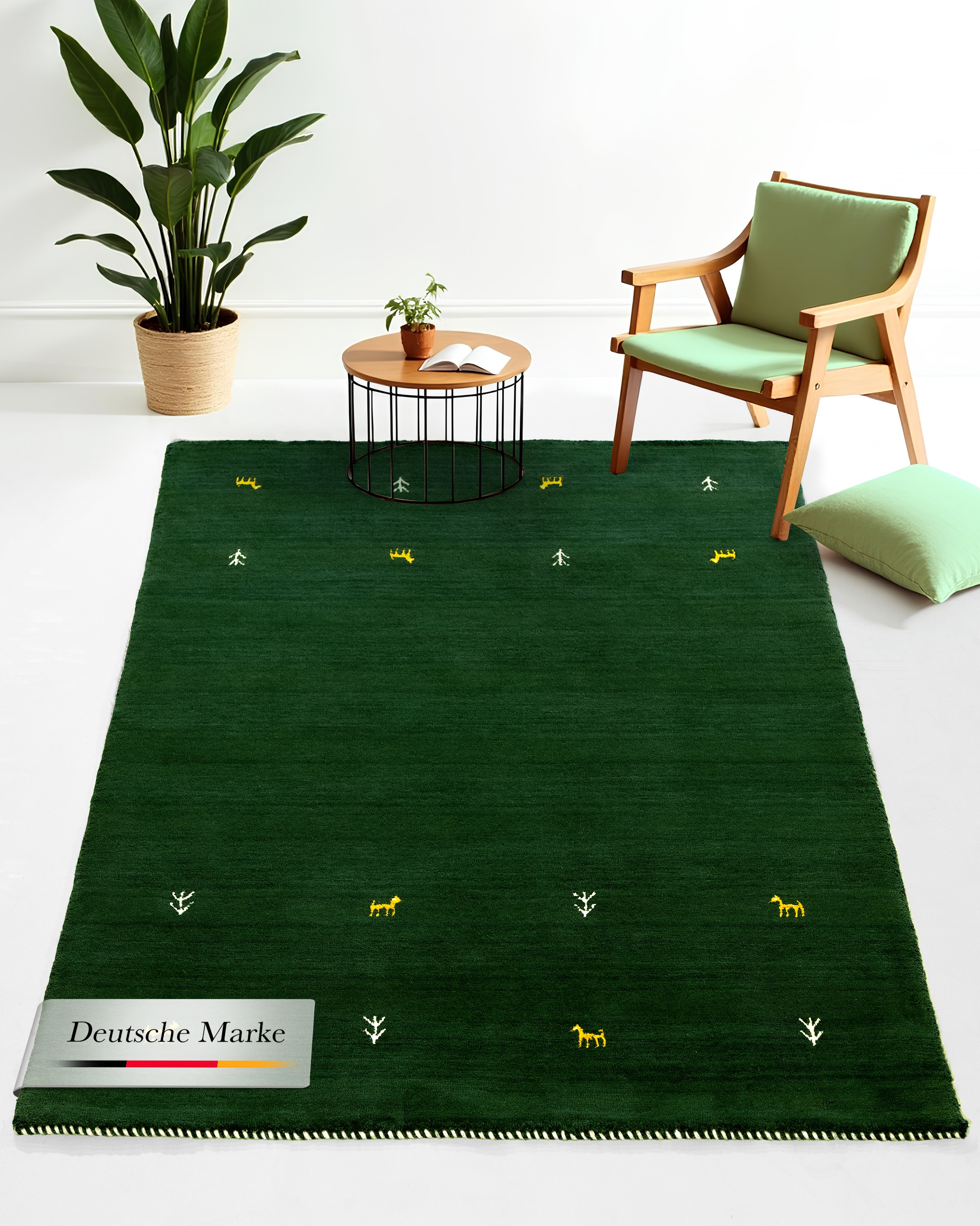 carpetfine Wollteppich »Gabbeh Uni,  auch als Läufer und Rund erhältlich« rechteckig 15 mm Höhe reine Wolle, handgewebt, Gabbeh Loom Tiermotiv, große Farbauswahl