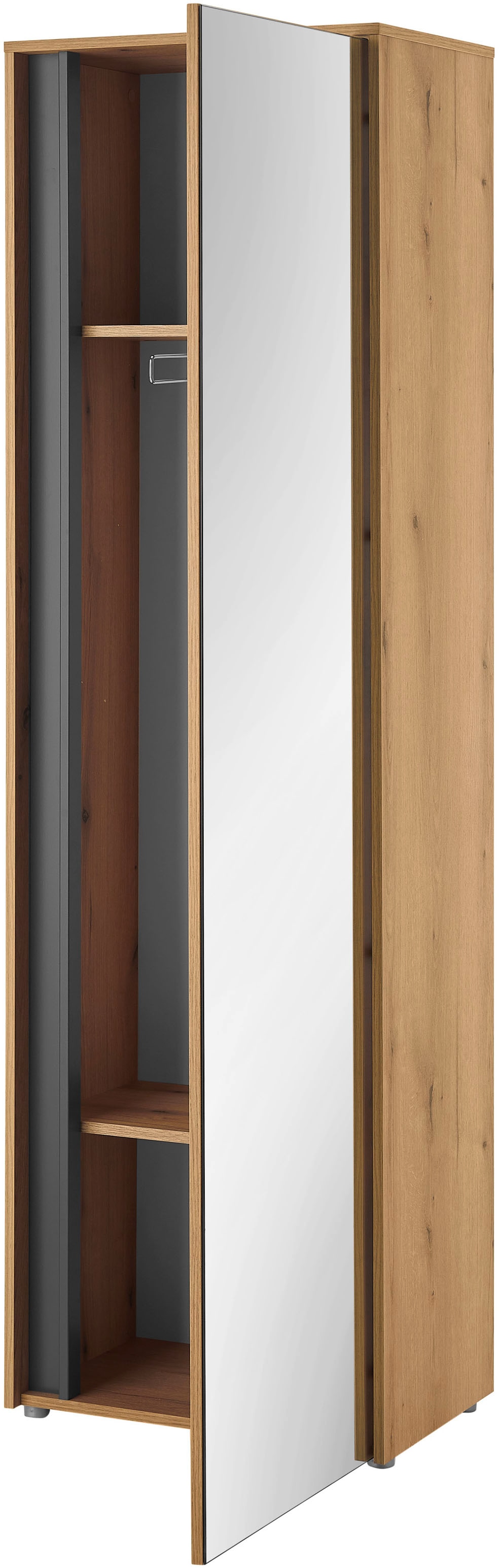 INOSIGN Garderobenschrank »GiRON/CiTY, moderner Garderobenschrank, Kleiderschrank mit Stauraum«, Spiegeltür, Teleskopauszug, Tür beidseitig montierbar, 60 cm breit