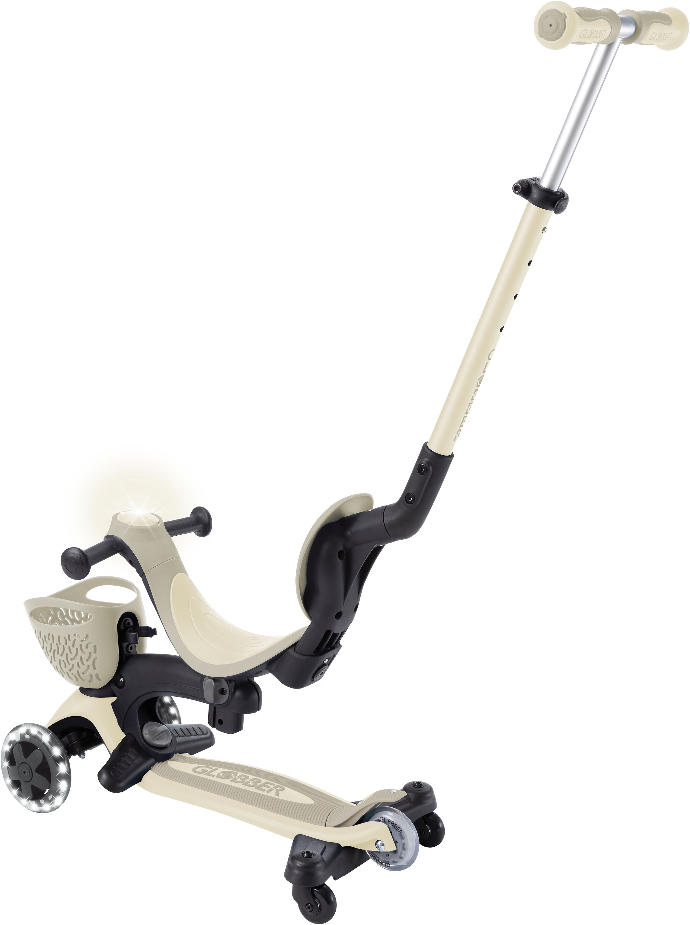 Globber Tretroller »GO-UP BABY 360 LIGHTS, mit Leuchtrollen und Leuchtmodul« Aufsitzrad, Laufrad und Scooter in Einem
