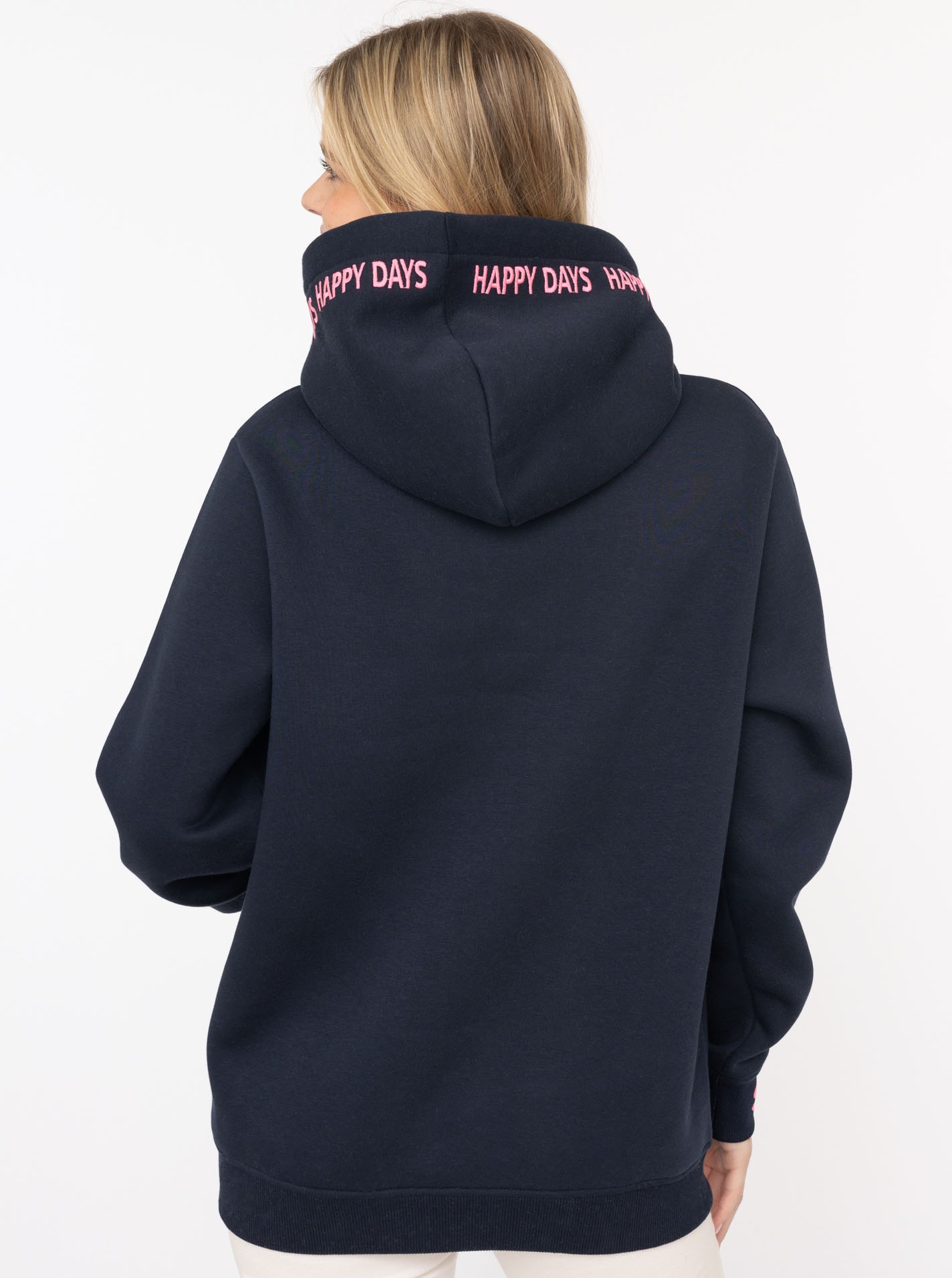 Zwillingsherz Hoodie »"Happy Days"«, gestickte pinke Details, Kapuze, Kordelzug, Tasche vorne, Rippbündchen