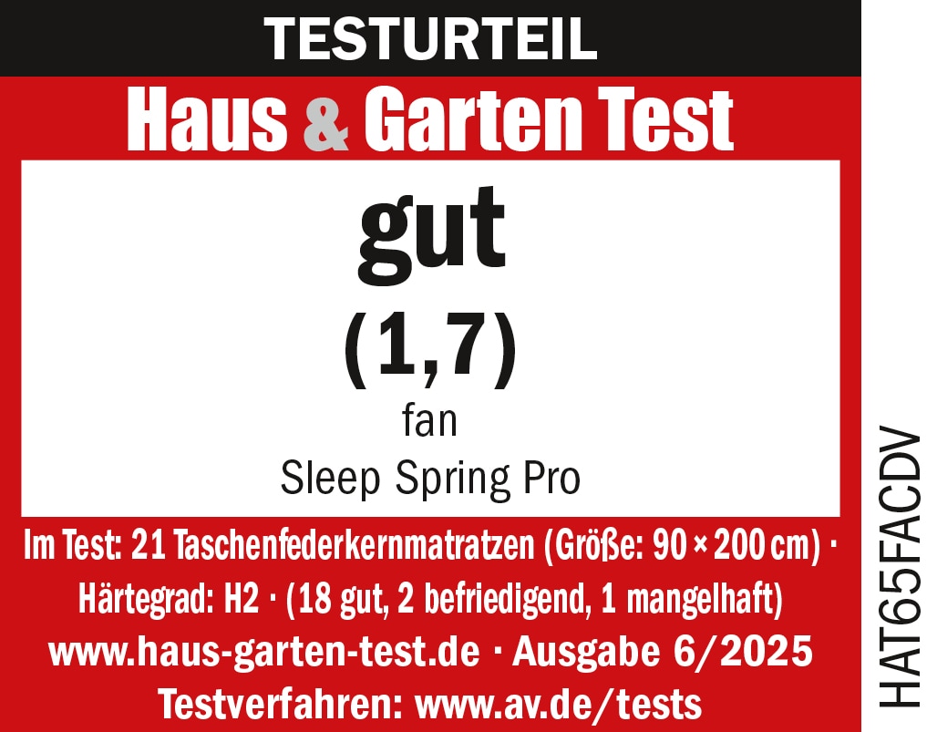 fan Taschenfederkernmatratze »Sleep Spring Pro, Boxspringmatratze m. Thermogelauflage, 90x200 & mehr« 33 cm hoch 1-tlg., 1 Stk. tlg. Haus & Garten Test "GUT", getestet in Gr. 90x200, H2