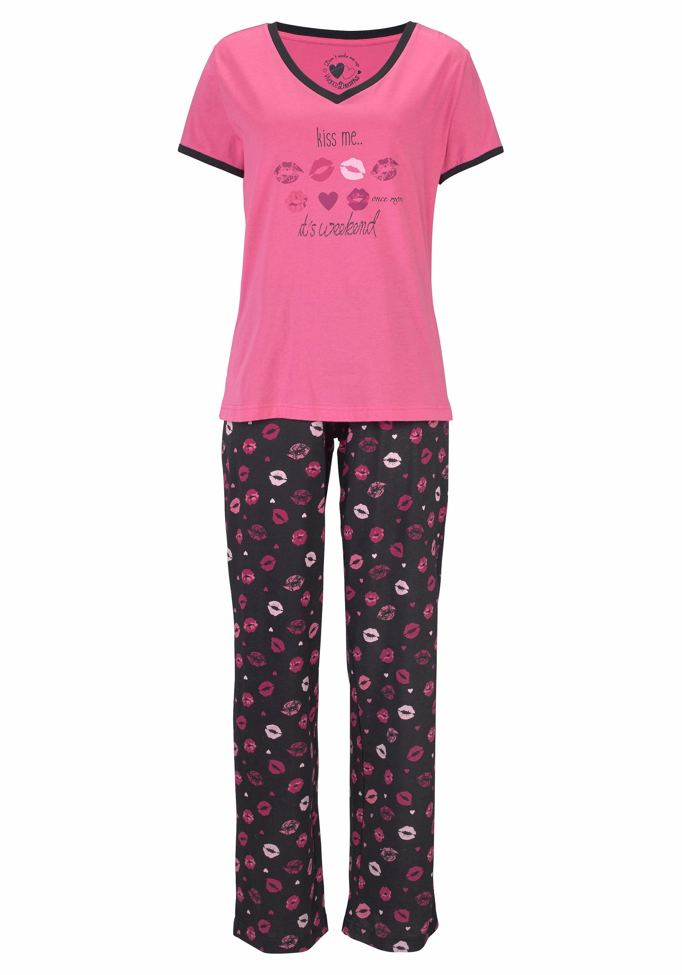 (3 ♕ Pyjama, Vivance Dreams Print tlg.), bei mit Kussmund