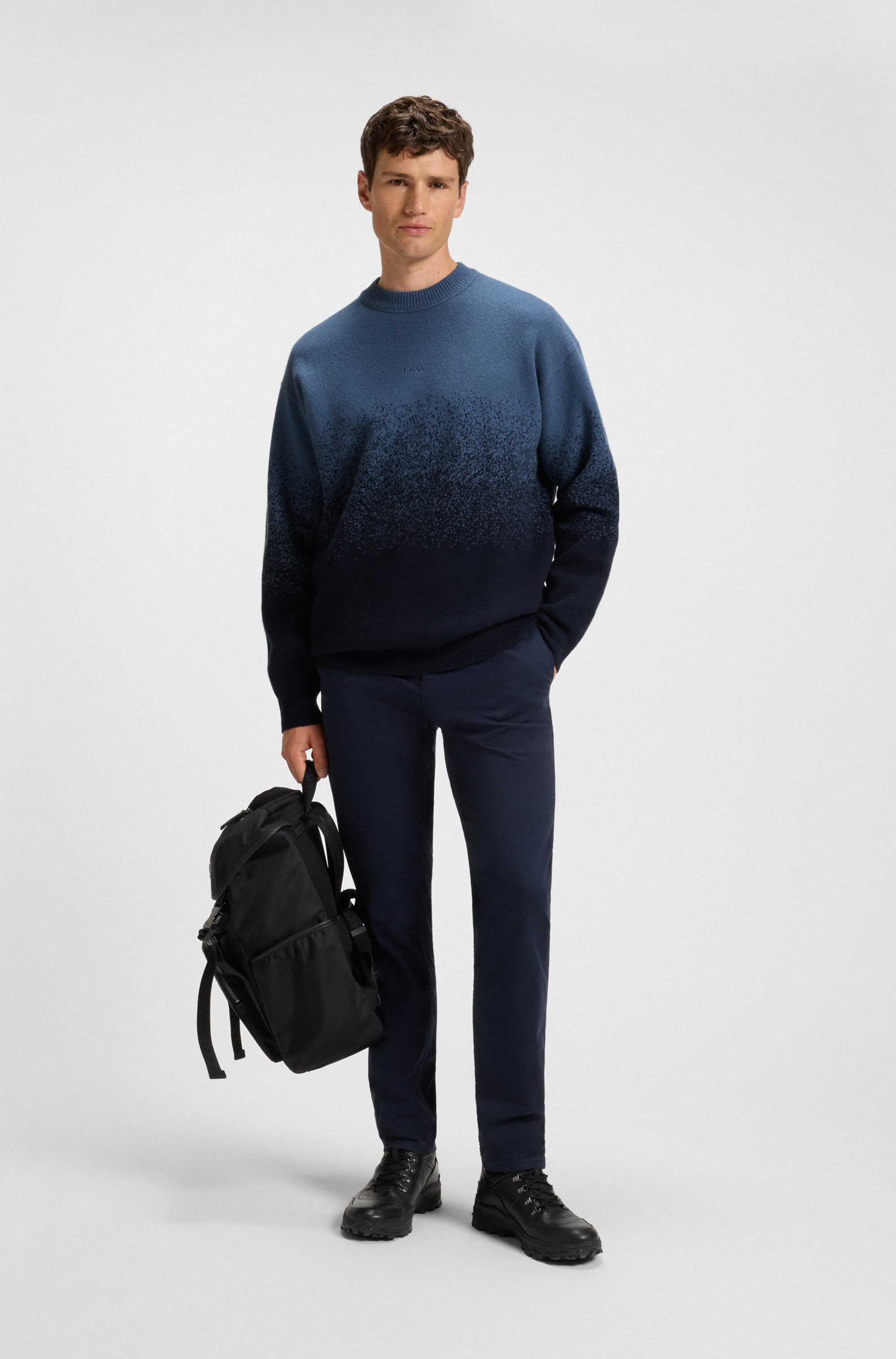 BOSS ORANGE Jacquardpullover »Kalbrush« Rundhalsausschnitt, Relaxed Fit, Jacquard-Strick mit Farbverlauf